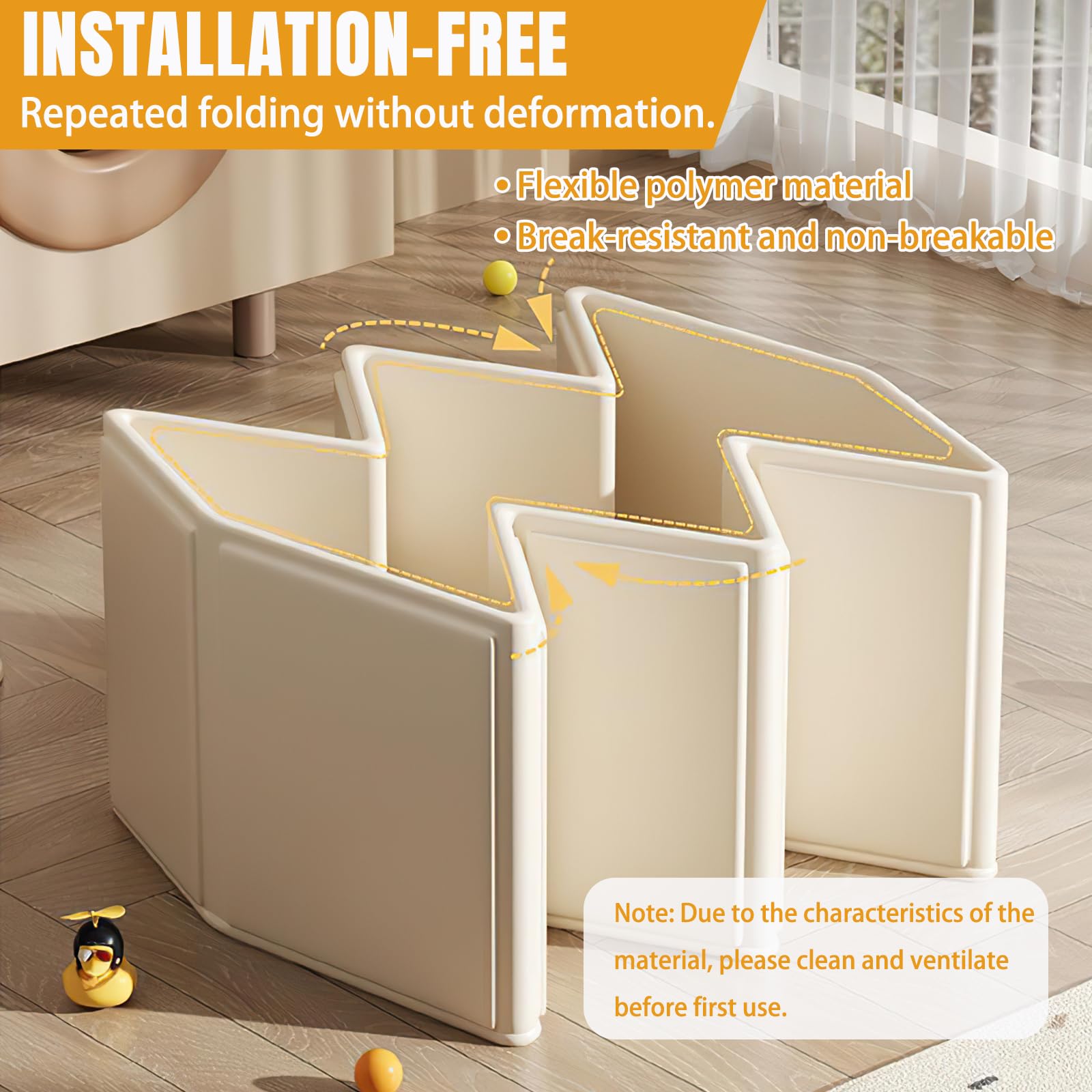 Baignoire pliable bébé pour enfants 0-8 ans avec bouchon de vidange, Beige