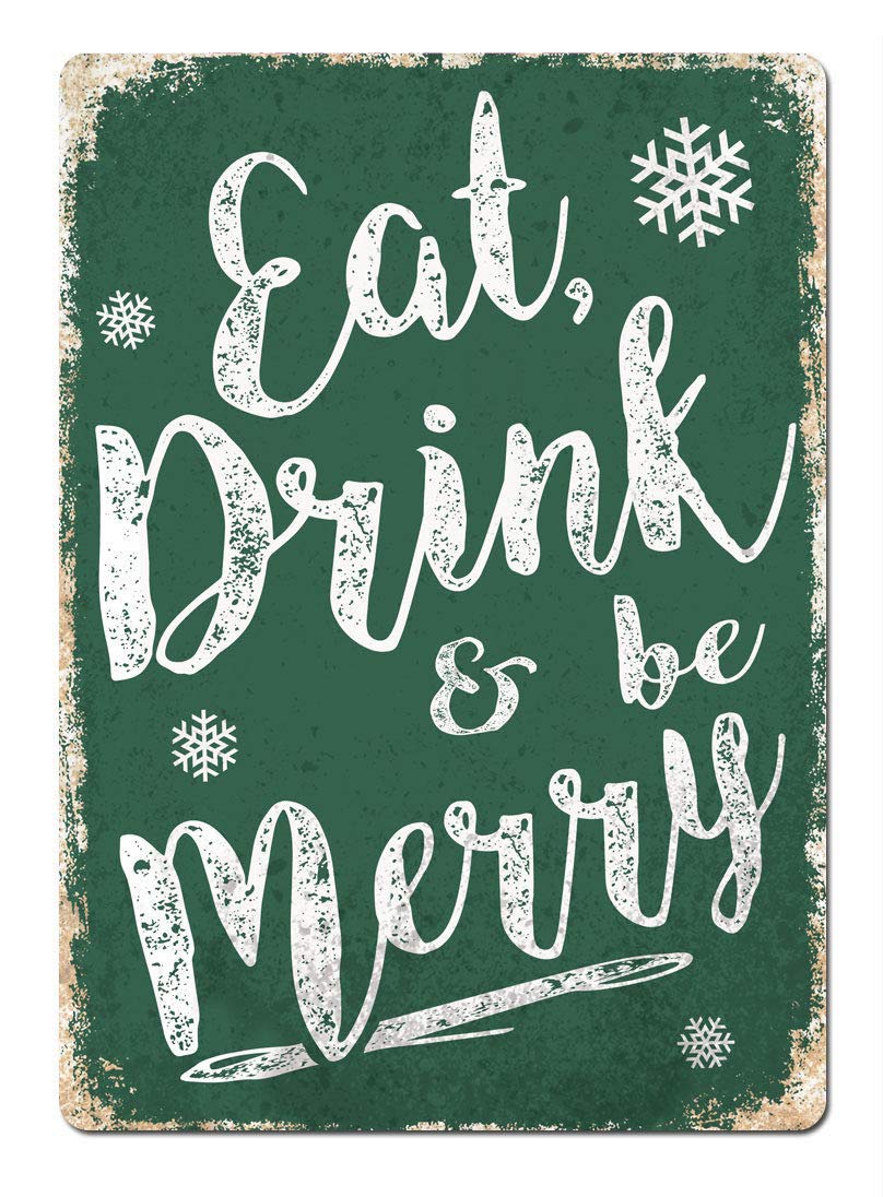 TNND Eat Drink & Be Merry Green Metal Wall Sign Plaque Santa Christmas Tin Sign 8x12 inch