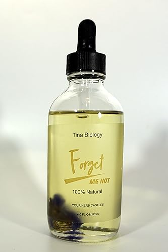 Aceite esencial para rostro, cuerpo y cabello, mezcla orgánica con pétalos de flores reales, 4 onzas líquidas (Forget me not)