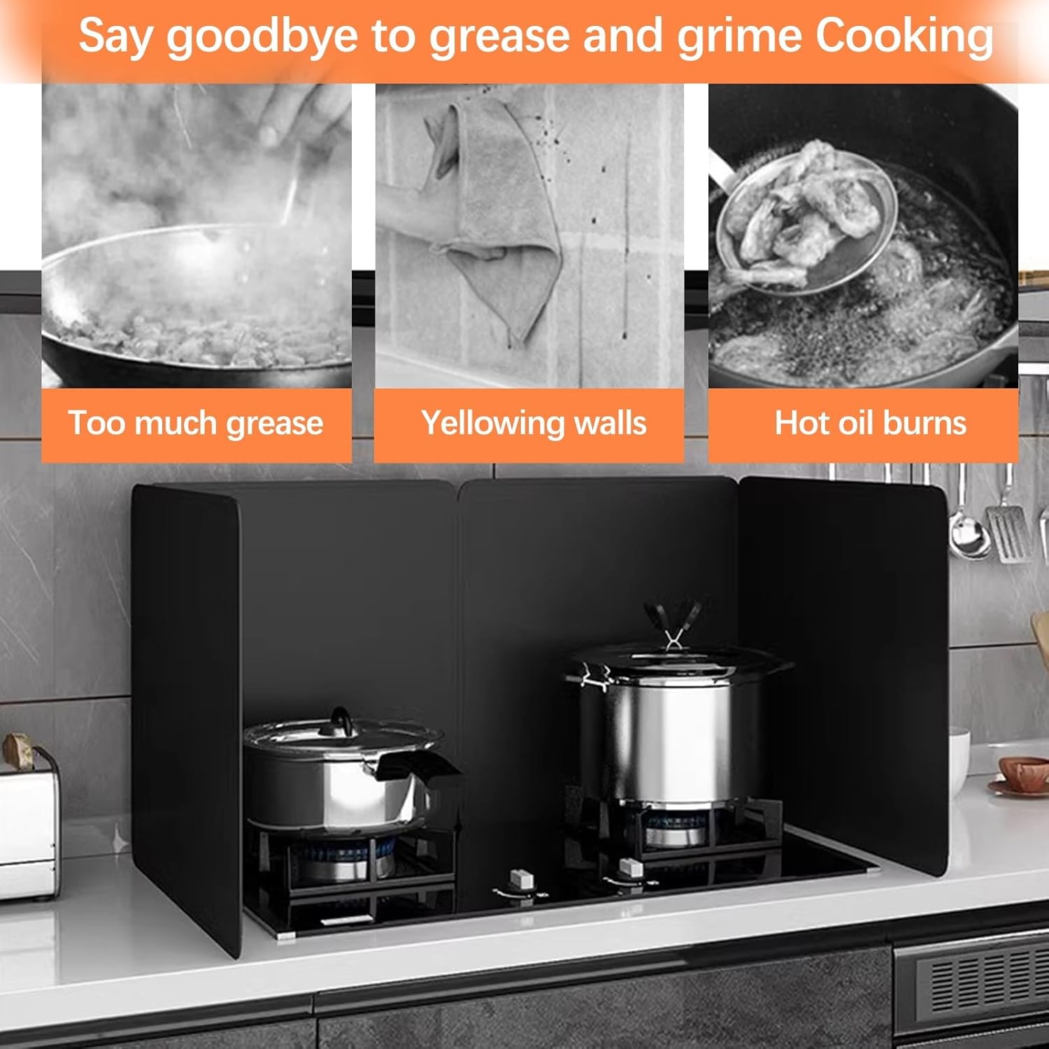 cooking stove oil splash guard, Foldable Stainless Steel Grease Splatter Screen Black Multiple Sizes Pack Of 4(45x45x90cm)