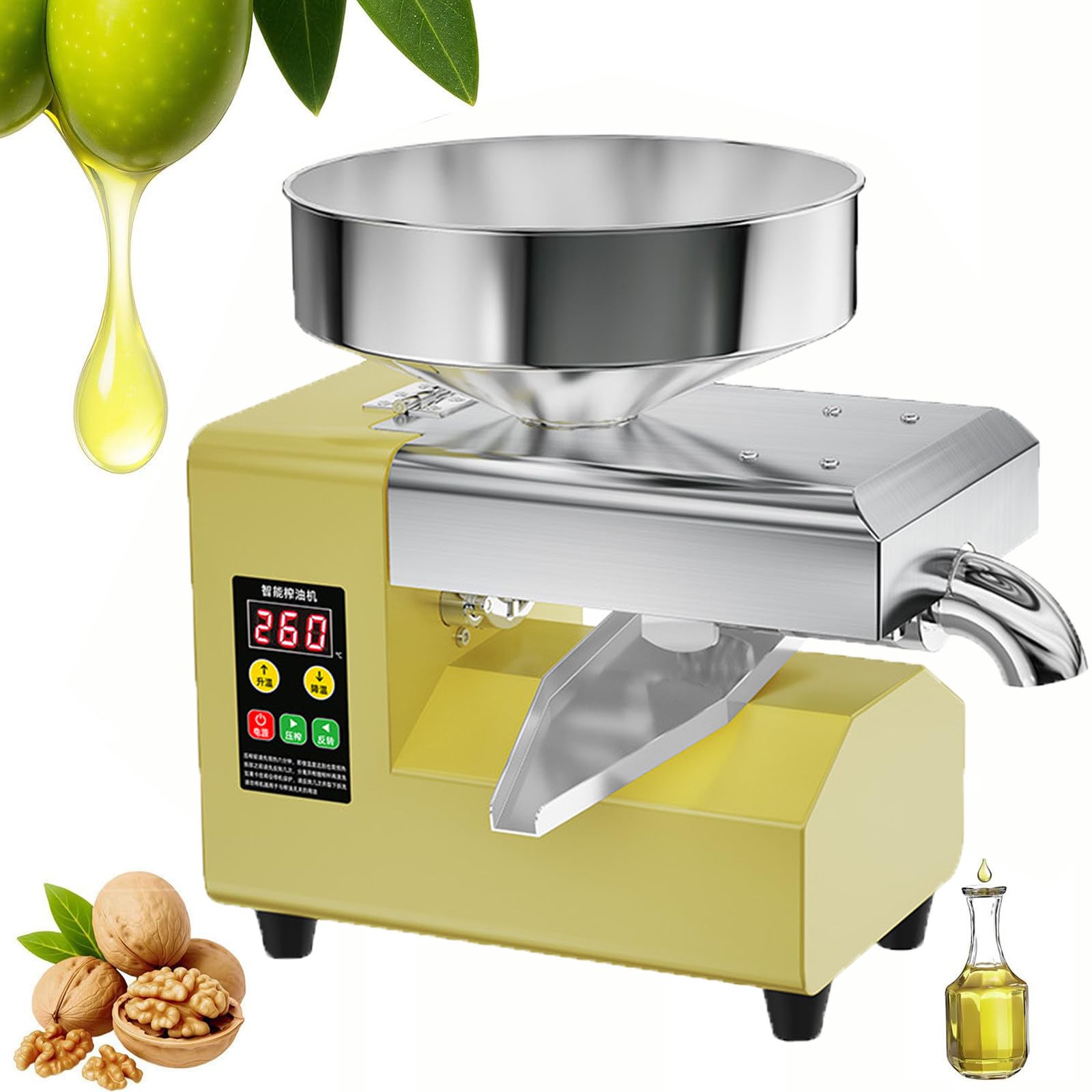 YXZYFPP 1100W Automatic Oil Press Machine - Stainless Steel Cold & Hot Extractor for Peanut, Sesame, Coconut, Soybean, Sunflower Seeds, Home & Commercial Use