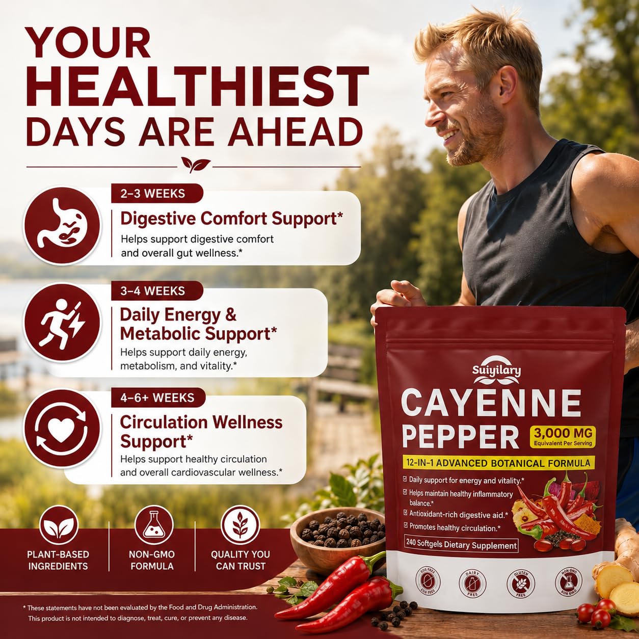 Cayenne Pepper Softgels Capsules, Capsaicin Supplements, Supports Leg Vein, Heart, Blood Vessel Health, 12-in-1 Extracts blend Vitamin E D3+K2, Grape Seed, Hawthorn, Beetroot, Berberine (240 count) — Amazon image 4