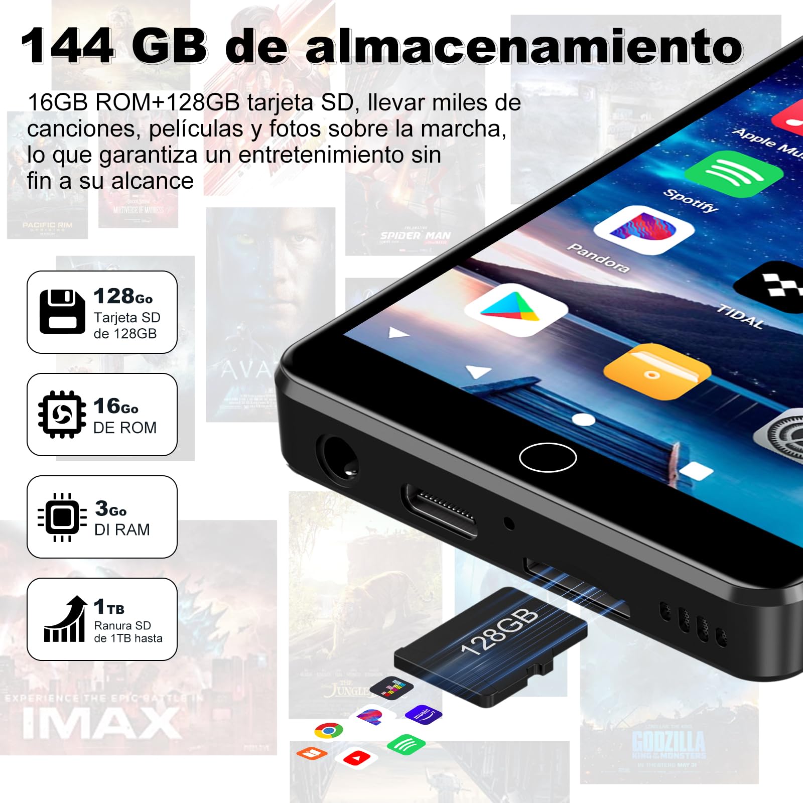 Spotify - Reproductor MP3 de 144 GB con WiFi y Bluetooth, Reproductor MP4 Android para niños, Pantalla táctil de 4,02 Pulgadas con Audible, Amazon Music y Play Store