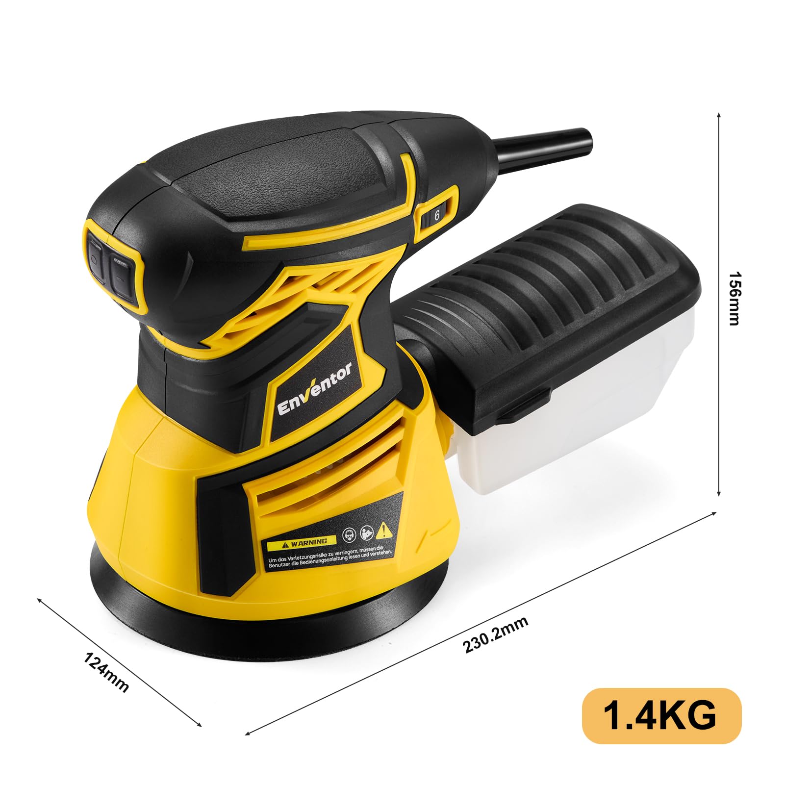 Enventor Lijadora Madera 350W, Lijadora Orbital Electrica con 6 Velocidades Variables, 6000-13000RPM, 125MM, 20PCS (80, 120, 180, 240 Grit), Lijadora Electrica para Madera y Acero