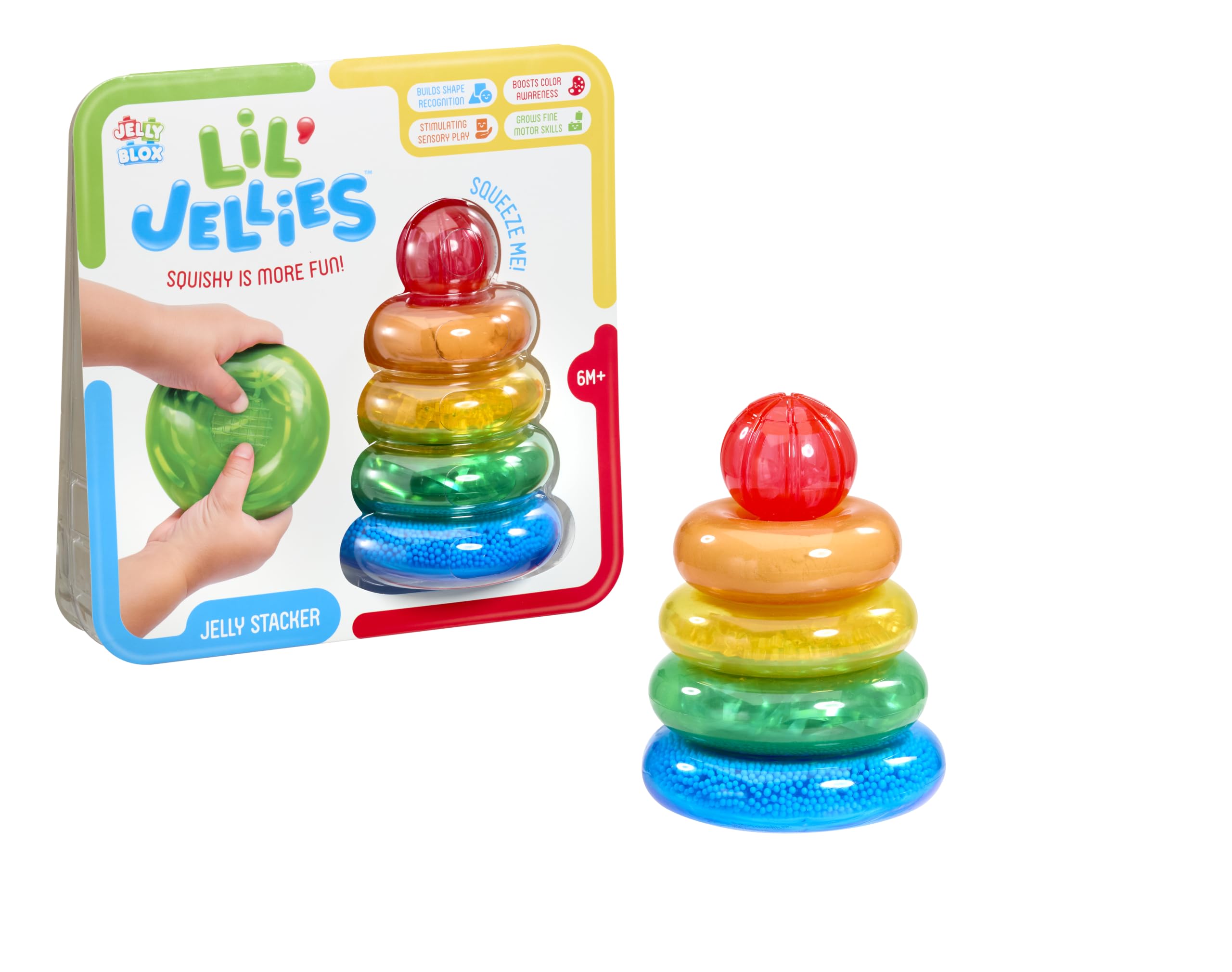 Goliath – Lil’ Jellies Jelly Stacker – Jouet Bébé Culbuto à Empiler – Anneaux Squishy Sensoriel Tout Doux + Base Bascule –Éveil Motricité Fine Coordination –Reconnaissance Couleurs/Formes Dès 6 Mois