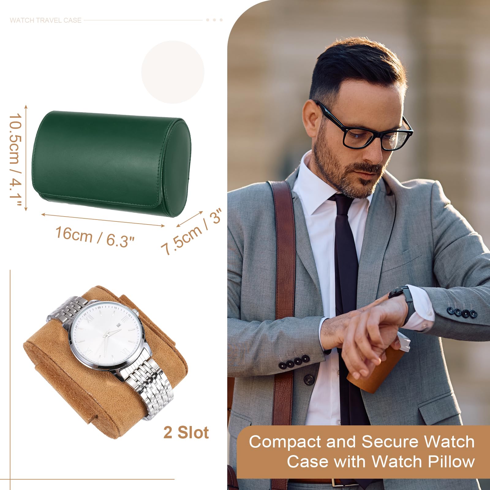 Custodia da viaggio per orologio da uomo in pelle, astuccio arrotolabile per orologio, scatola portaoggetti portatile per orologio, ideale per Natale, compleanno e anniversario, con 2 scomparti (ver