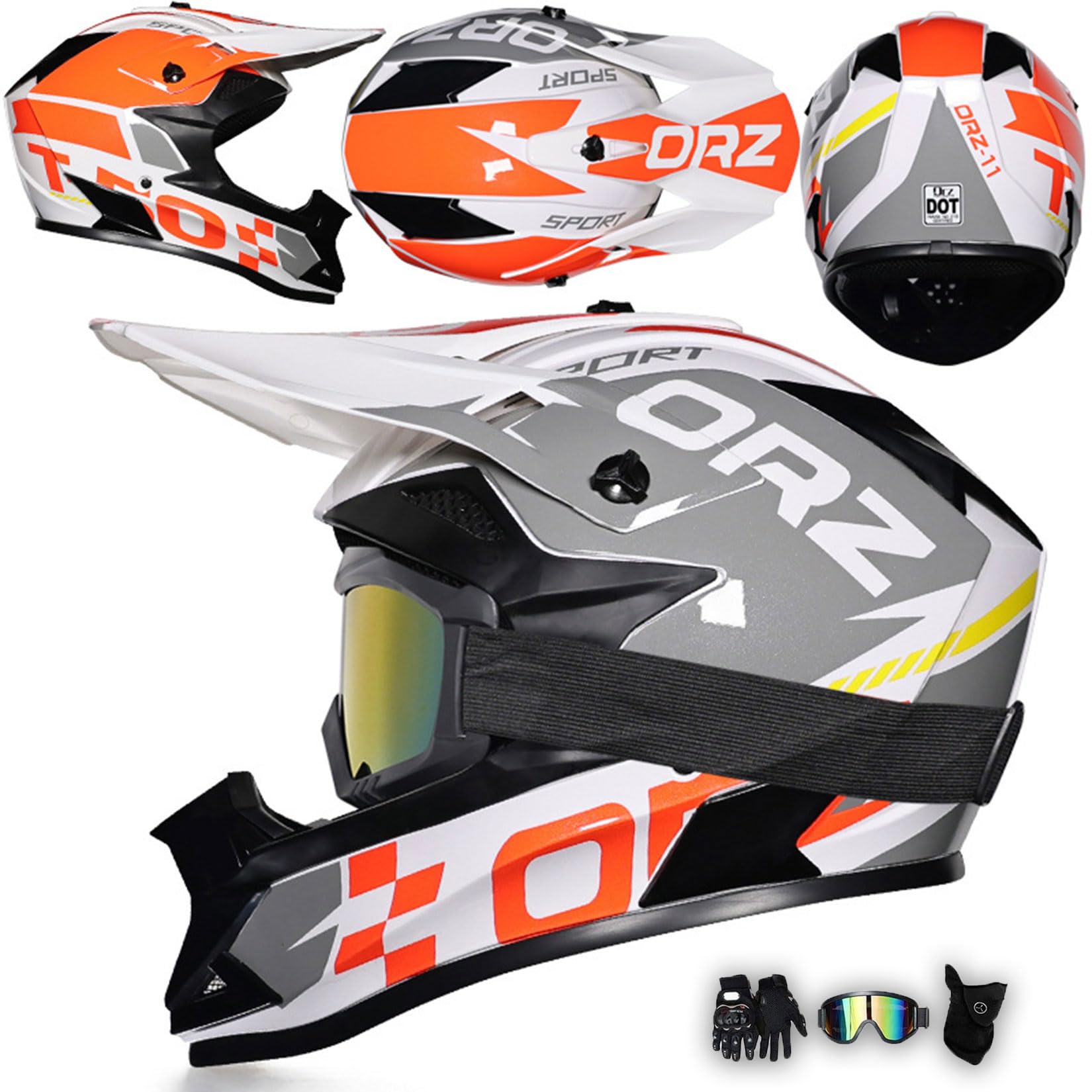 Casco da Motocross Integrale Moto con Occhiali Guanti Maschera, Bambini Adulti Casco Cross E Downhill Casco MTB MX Enduro Uomo Donna Caschi Moto per ATV Dirt Bike Scooter,White-M
