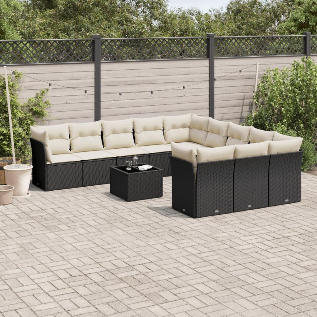 Set di 12 divani da giardino con cuscini, in polyrattan, resistente alle intemperie, per terrazza, balcone e veranda, con tavolo, divano, poltrona, panca e set lounge per esterni