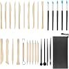 Air Dry Clay Tools Sculpting Kit 30 Pieces Pottery Tools Clay Wooden Modelling Clay Sculpting Tools for Adults Kids Art Crafts Accessories Carving with Storage Bag for Engraving Embossing Shaping