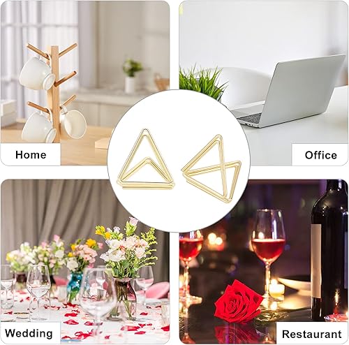 Miniatura 7 de OLYCRAFT 36 portatarjetas de lugar, bonitos portatarjetas de mesa, forma triangular, soporte para números de mesa de boda, soporte de fotos doradas,