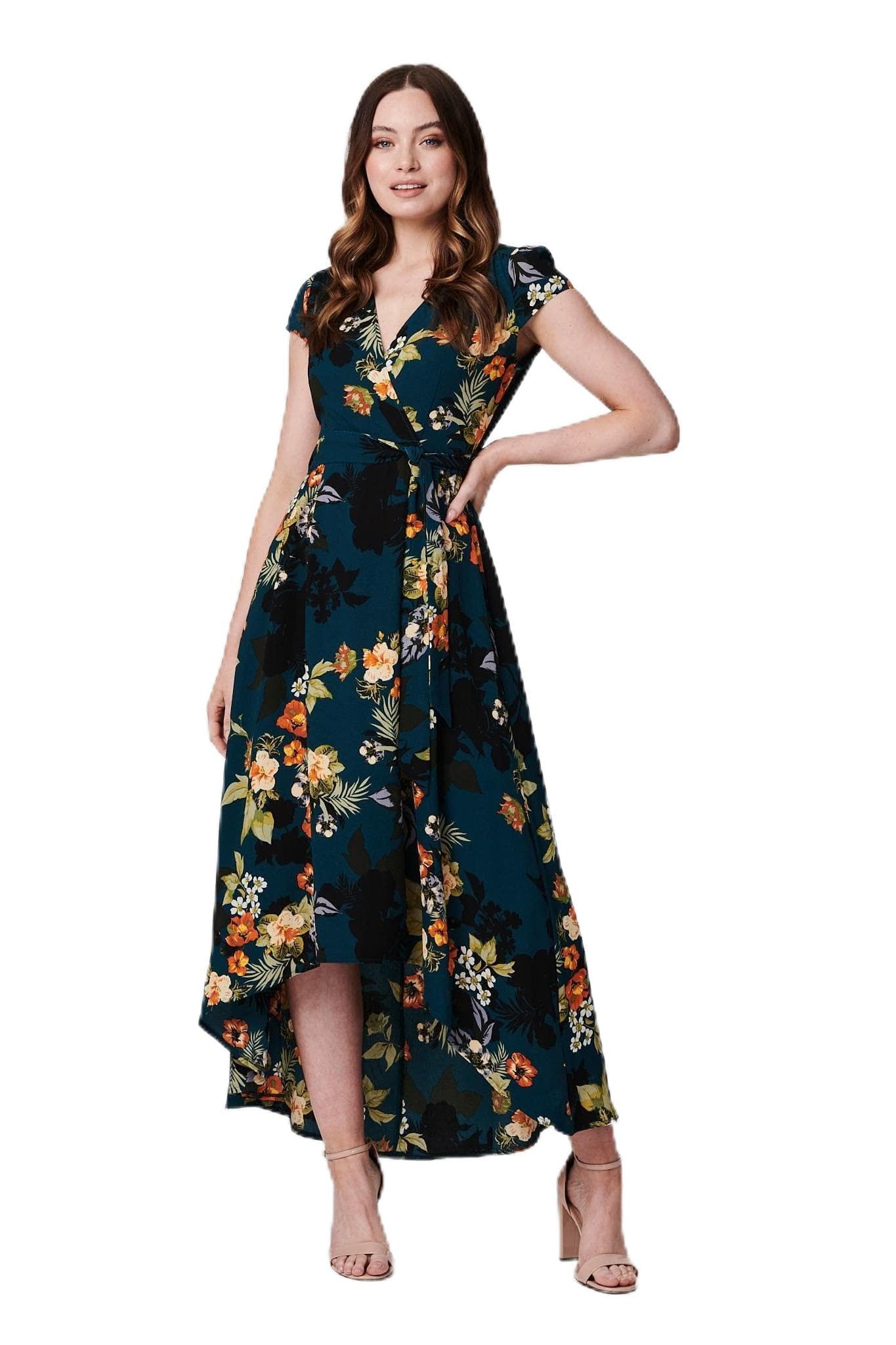 Izabel London Women's Green Floral High Low Wrap Maxi Dress In | : Size 8