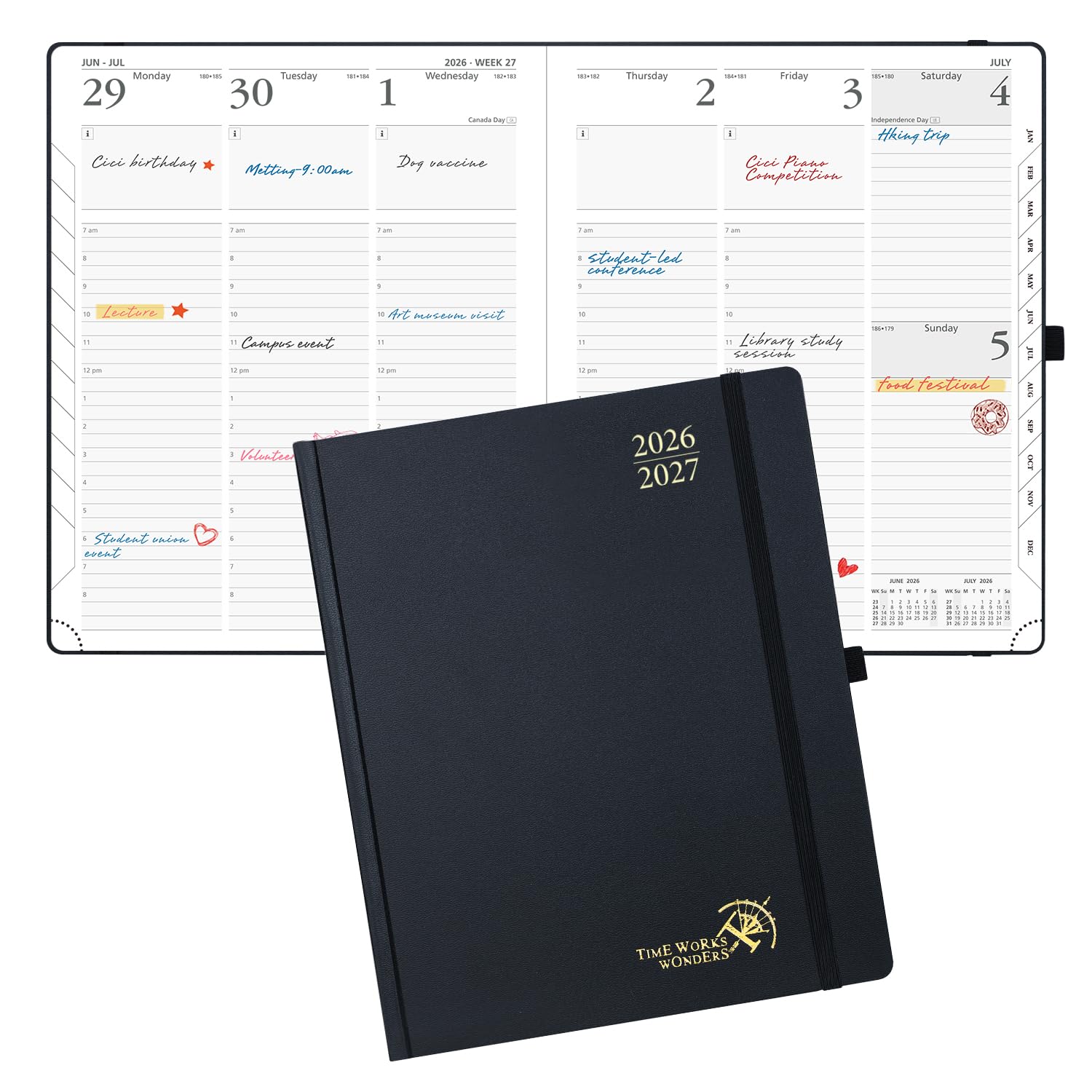 POPRUN 2026-2027 Academic Planner, Large Size 8.5" x 10.5", Weekly and Monthly Calendar, July 2026 to June 2027, Hardcover Appointment Book with Verital Layout, Hourly Time Slots, Monthly Tabs - Black โ image 1