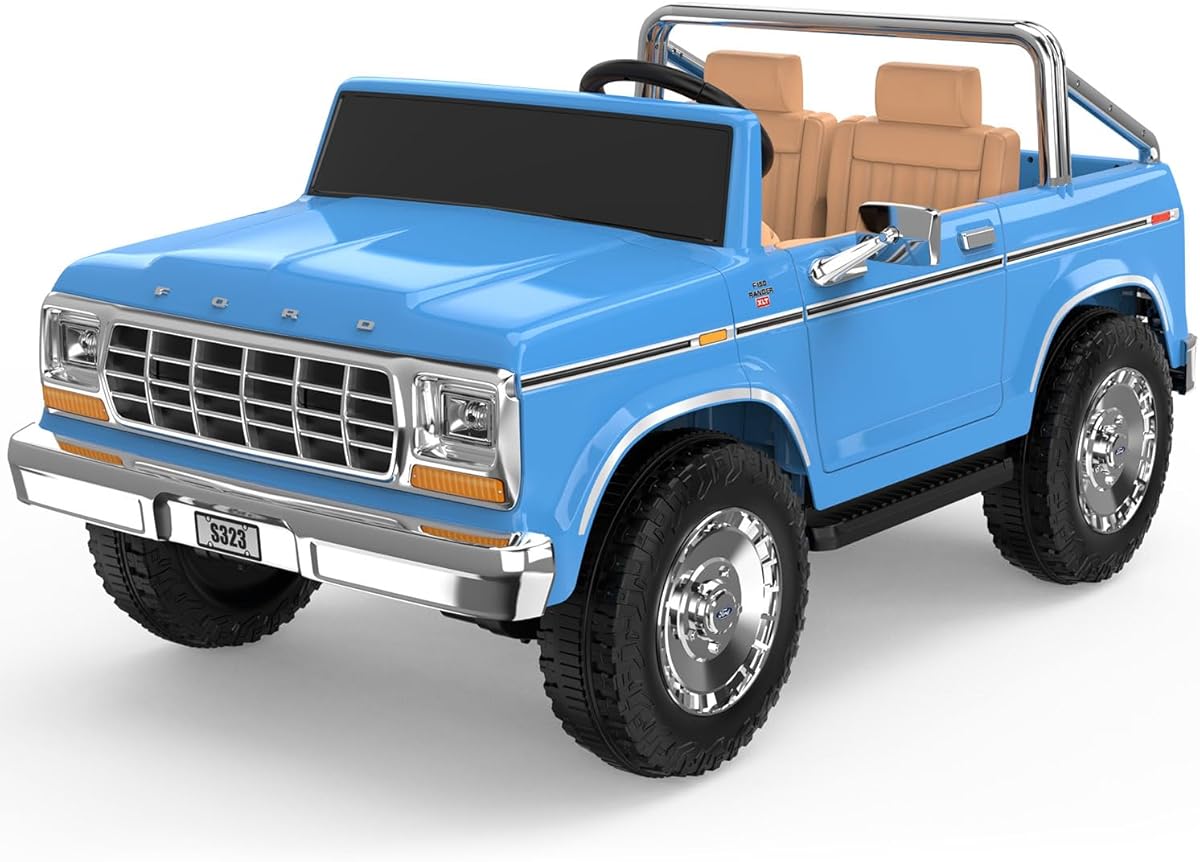 ANPABO Licensed Ford F-150 2 Seater Ride on Car for Kids 24V, 4 * 100W Motors, 3-Speeds, Soft Start, Large Storage Box, Music Player, Remote Control, Retro Style, Electric Car for Kids 3-8, Blue