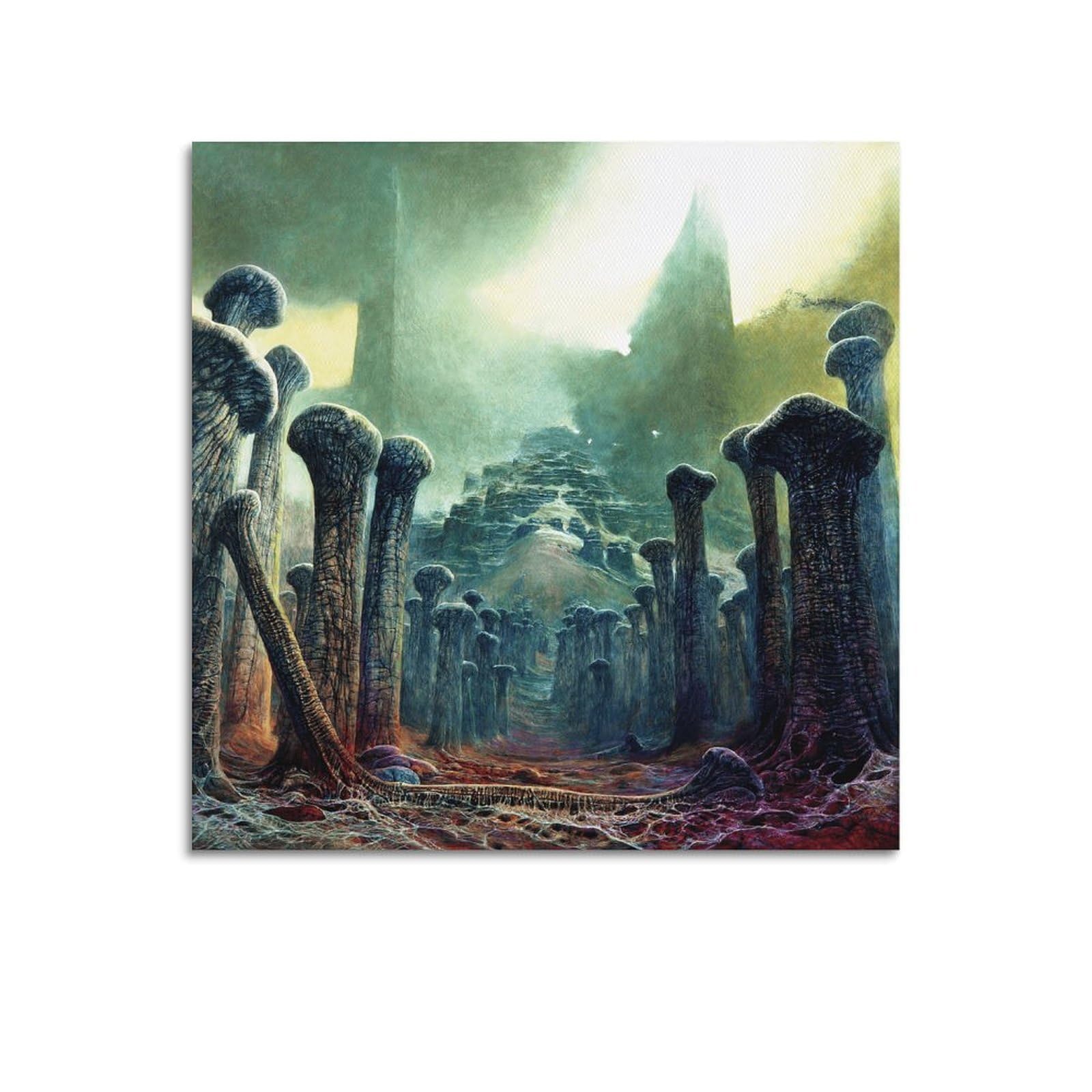 Sjwiner Unframe-Style Surrealist Work No.29 By Zdzisław Beksinski Art Poster Canvas Wall Art Decor Living Room Modern Family Bedroom 16X16inch(40X40cm)