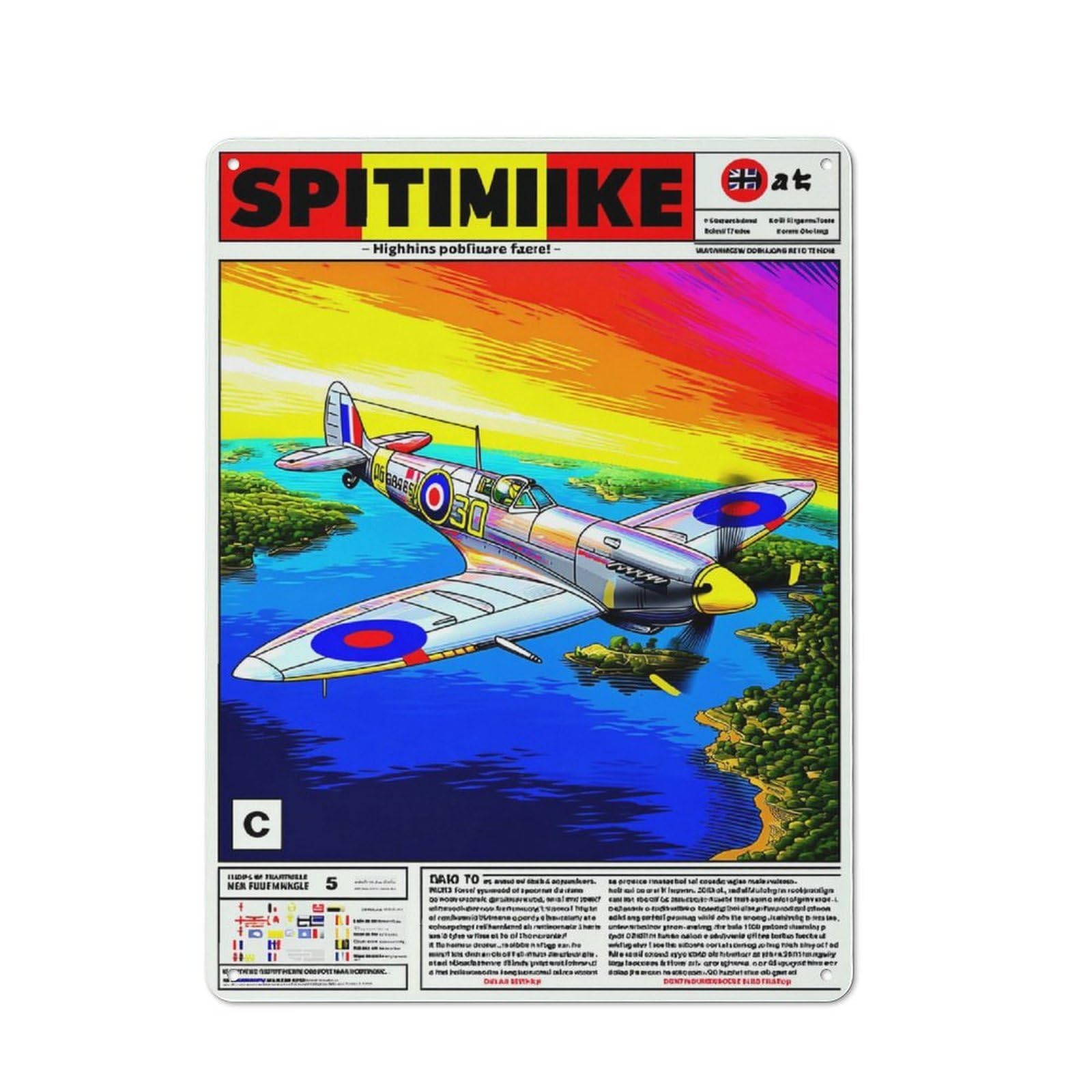 Junmoney Spitfire The Legend Lives On Character Decorative Tin Plaque 40X30cm Featuring Small Space Decor For Bedroom, Kitchen, Office Or Living Room