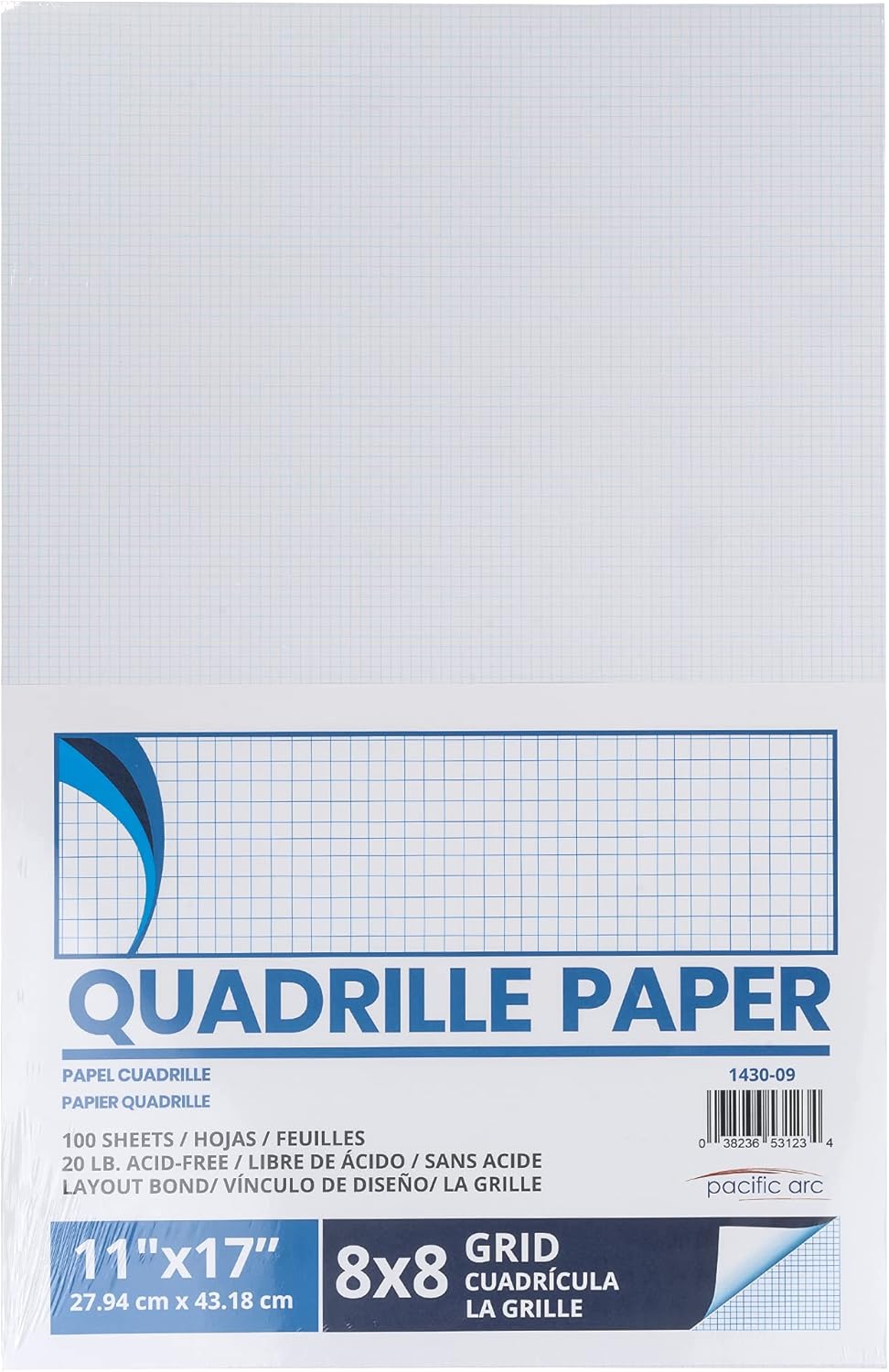 Pacific Arc Quadrille Paper Pad, 50 Sheets 17 Inch x 22 Inch, 4 x 4 Grid
