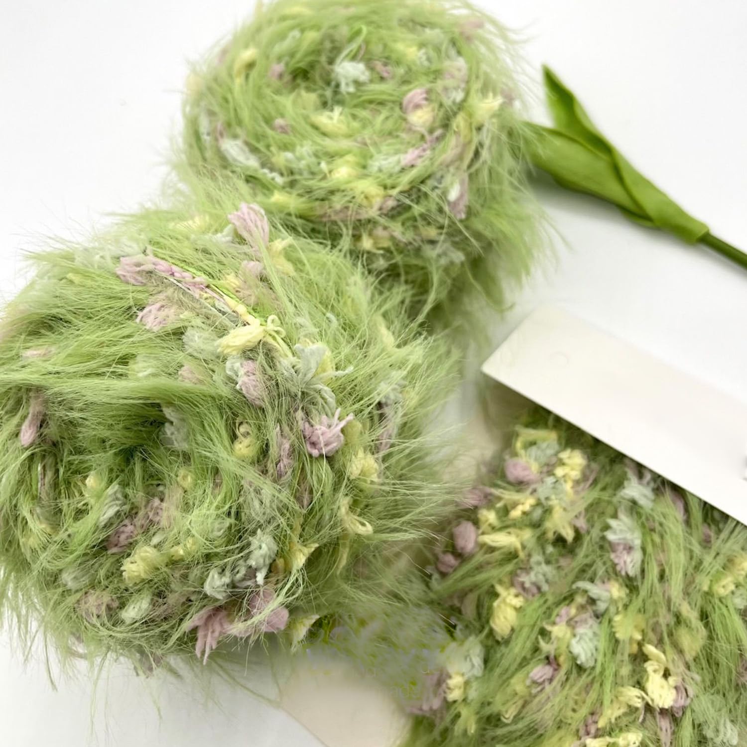 WWnYY Hand Spun Art Yarn 50g/Skein with Hand Blended Colorful Handmade for Jewelry Making, Junk Magazines Knitting Crafts Textile Decorative Tassels Card Making (Green Flower, 2 Pack of 50g/Skein) — image 1