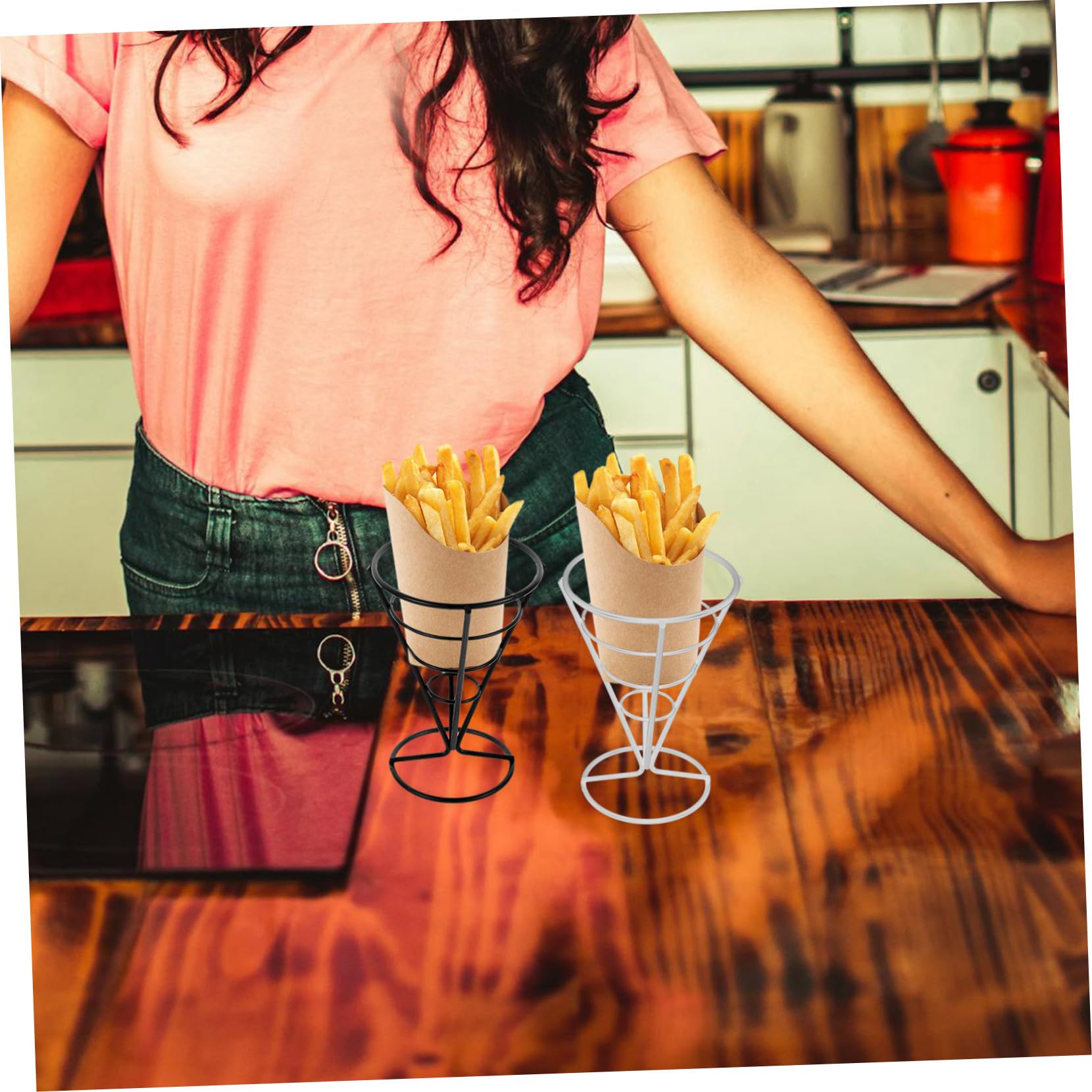Cabilock 6 Piezas Cesta De Patatas Fritas Soporte para Cono De Papas Fritas Titular De Papas Fritas Cesta Porta Patatas Fritas Canasta De Pollo Frito Canasta De Frituras Planchar
