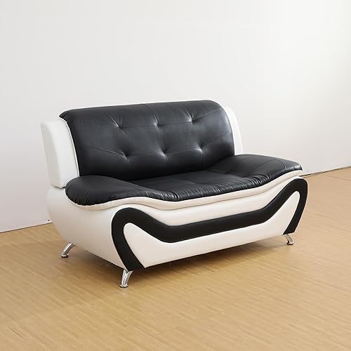 Miniatura 4 de Juego de muebles de sala de estar de 3 piezas, juego de sofá de piel sintética, juego de sofá blanco y negro para el hogar, apartamento, oficina