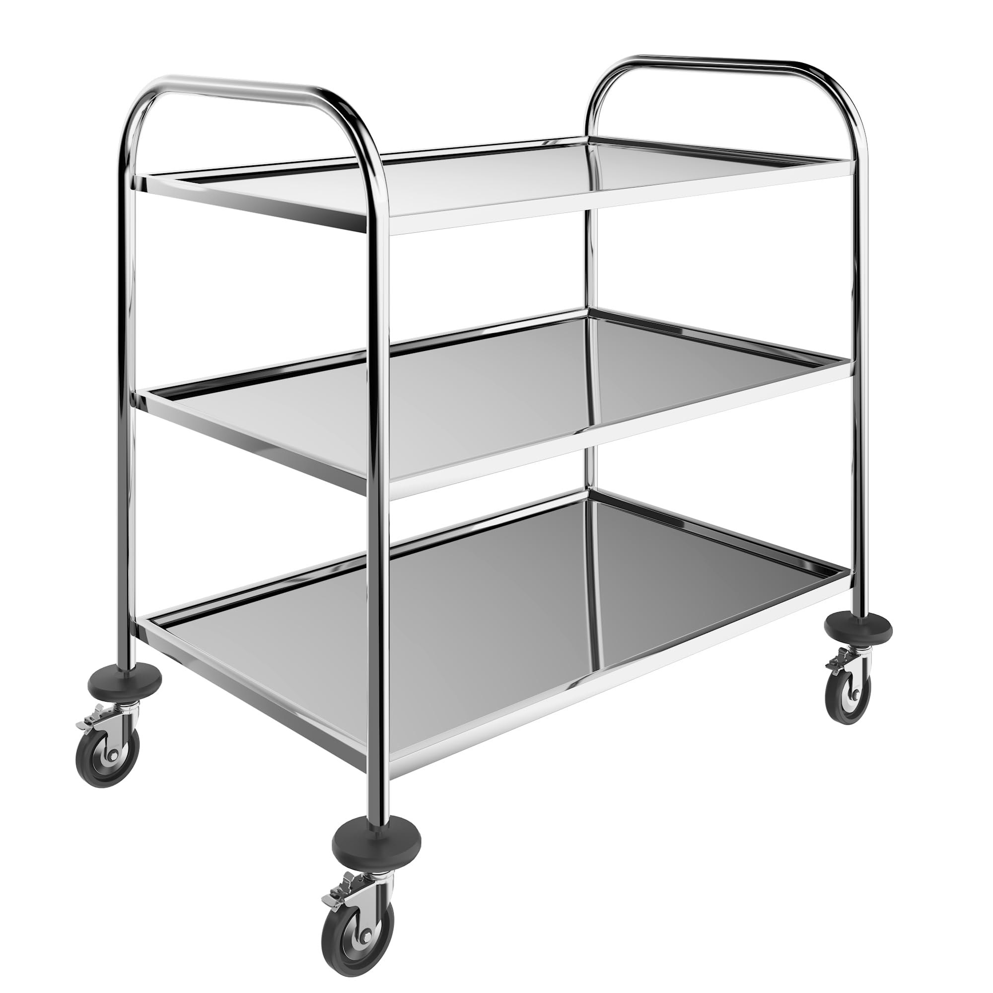BLV Carrello da servizio in acciaio inox con ruote, carrello da cucina in acciaio inox, per hotel, ospedali, scuole (3 ripiani)