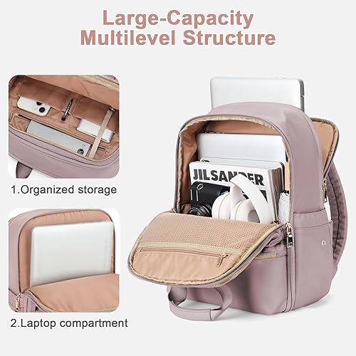 Miniatura 4 de suratio Mochila de viaje para laptop para mujeres, profesores, mochila de trabajo, bolsas de mano para aviones, mochila grande impermeable, A-rosa