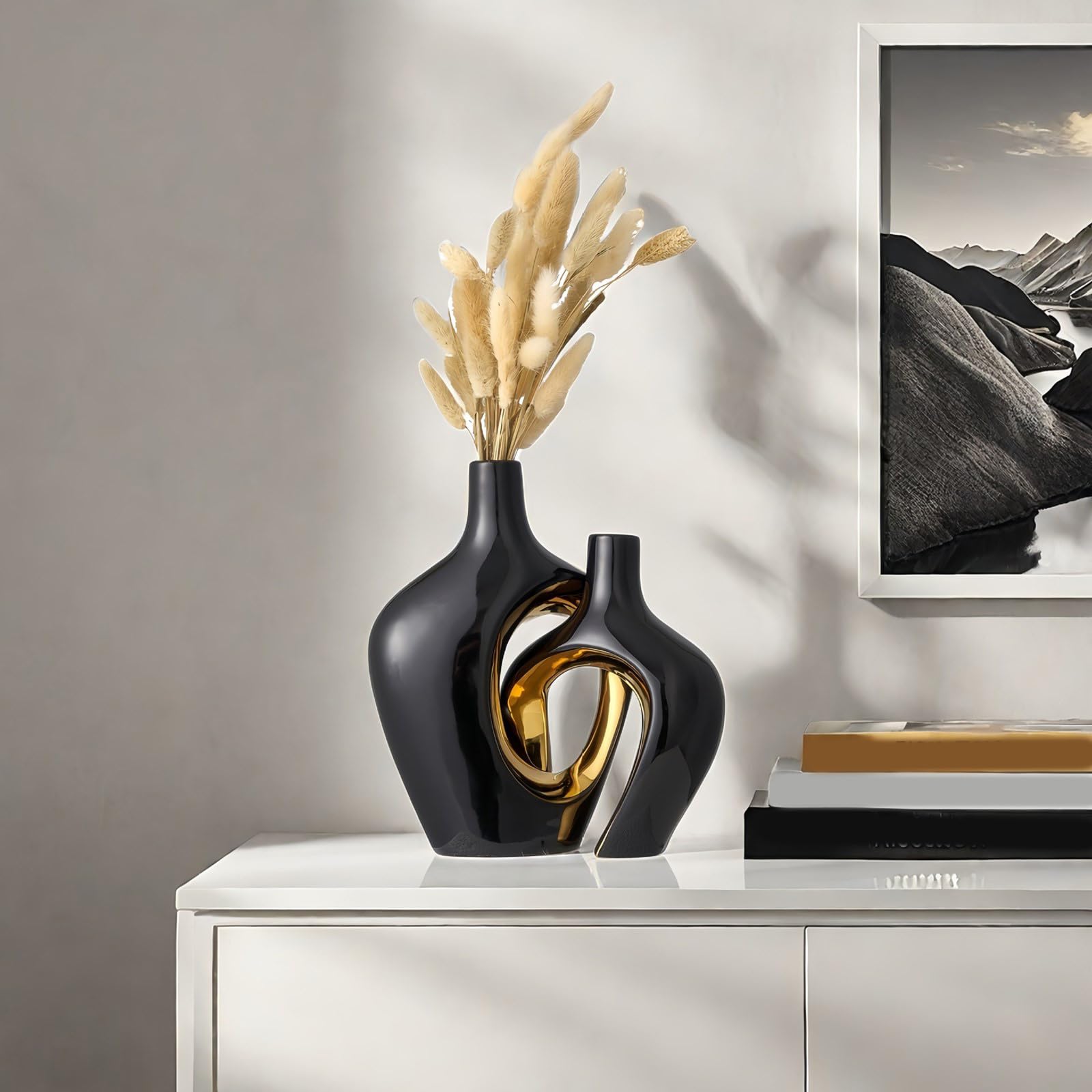 Keramik-Blumenvasen, Set mit 2 dekorativen Vasen für Tischdekoration, Hochzeit, Esszimmer, Wohnzimmer, Haus, Dekoration, ästhetische Vase