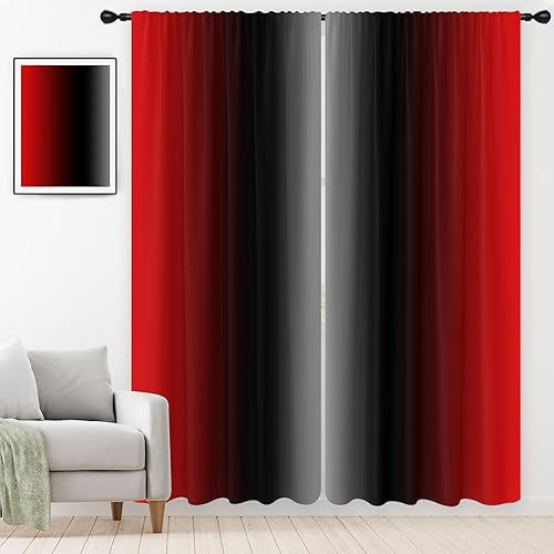 EGLGCC Cortinas largas color negro y rojo, diseño degradado gris burdeos, 52 pulgadas de ancho x 84 pulgadas de largo, con bolsillo para barra, para EGLGCC Cortinas largas color negro y rojo, diseño degradado gris burdeos, 52 pulgadas de ancho x 84 pulgadas de largo, con bolsillo para barra, para