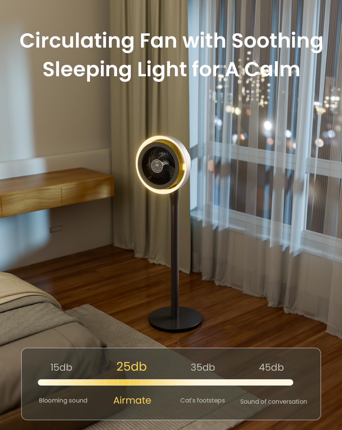 AIRMATE Standing Pedestal Fan with adjustable LED light colors