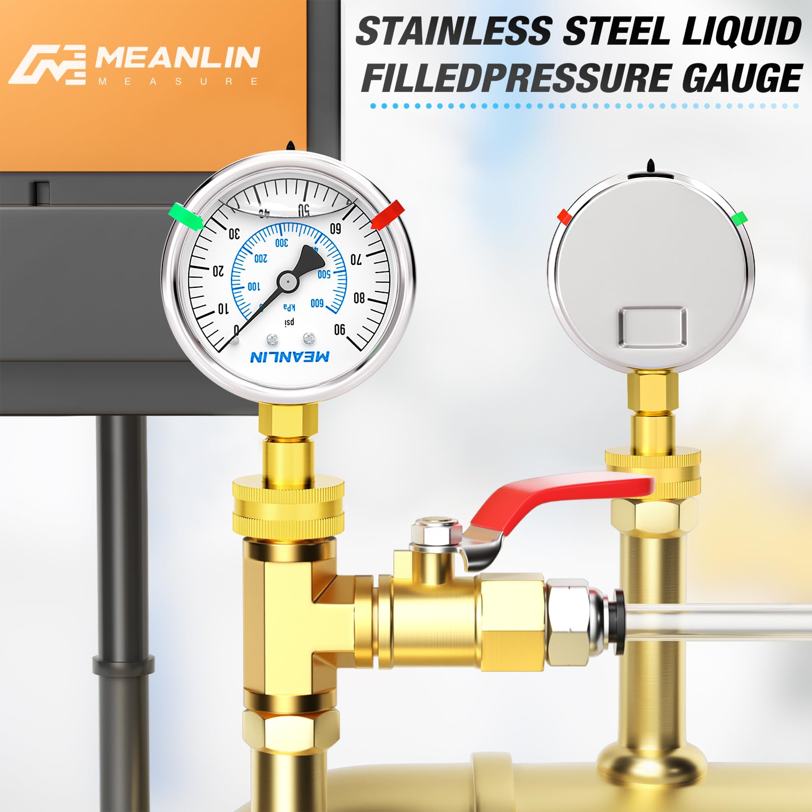 MEANLIN MEASURE 0~600KPa/90PSI Manomètre en acier inoxydable 3/4"femelle 2.5" FACE DIAL pour liquide WOG Water Oil Air Water Pressure Test Table with Sealing Ring (with 2PCS Snaps)