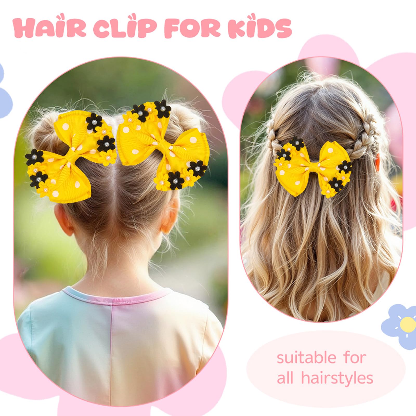 Winmany 2PCS Toddler Girl Hair Clips Baby Cute Flower Bows Hairpins Alligator Clips Hair Accessories for Girls (Yellow) - Image 3