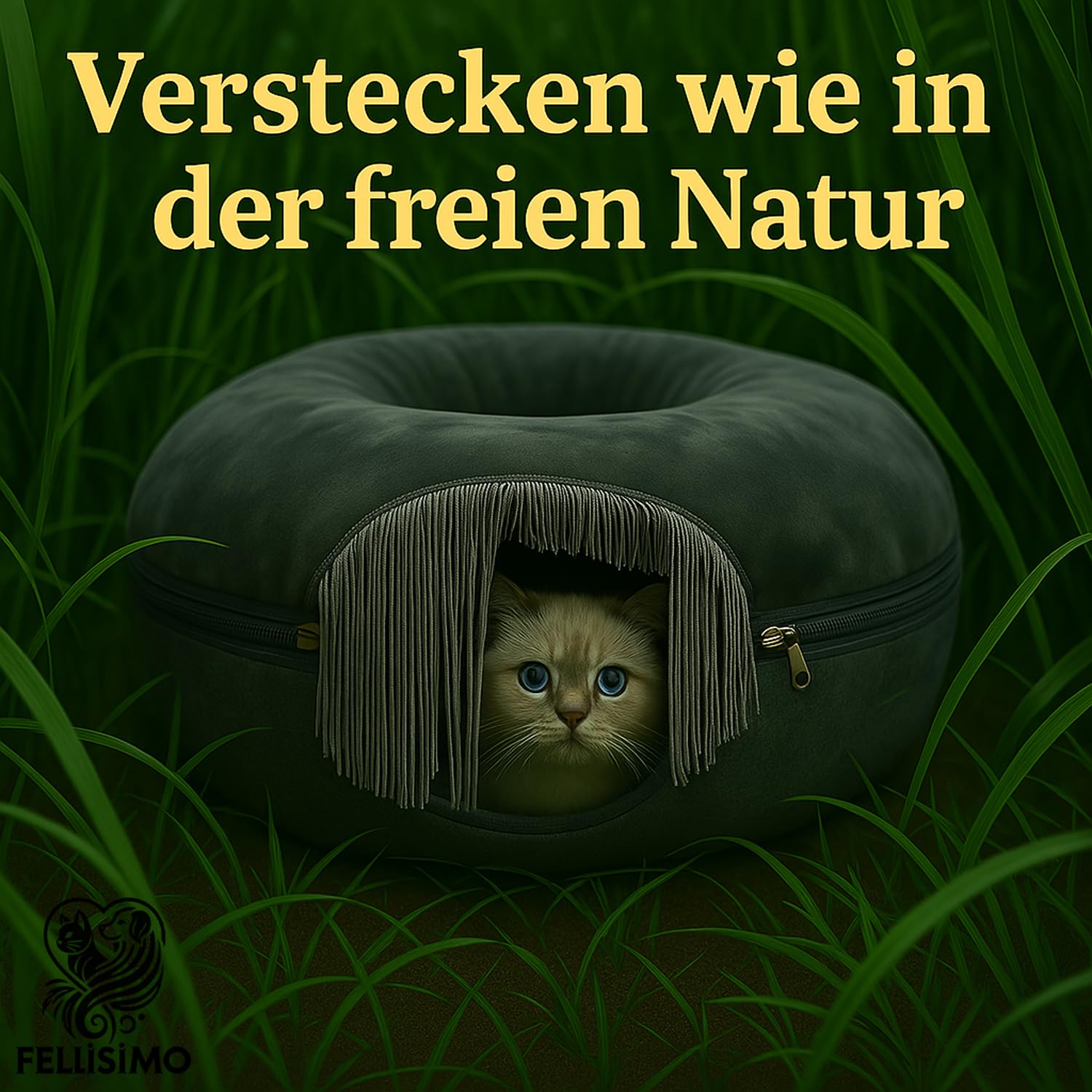 Katzen Donut mit Flauschigen Kuschelbett | Anti-Slip Unterfläche | Atmungsaktiv | Katzentunnel aus Filz mit waschbaren Kissen Bezug | Katzenhöhle