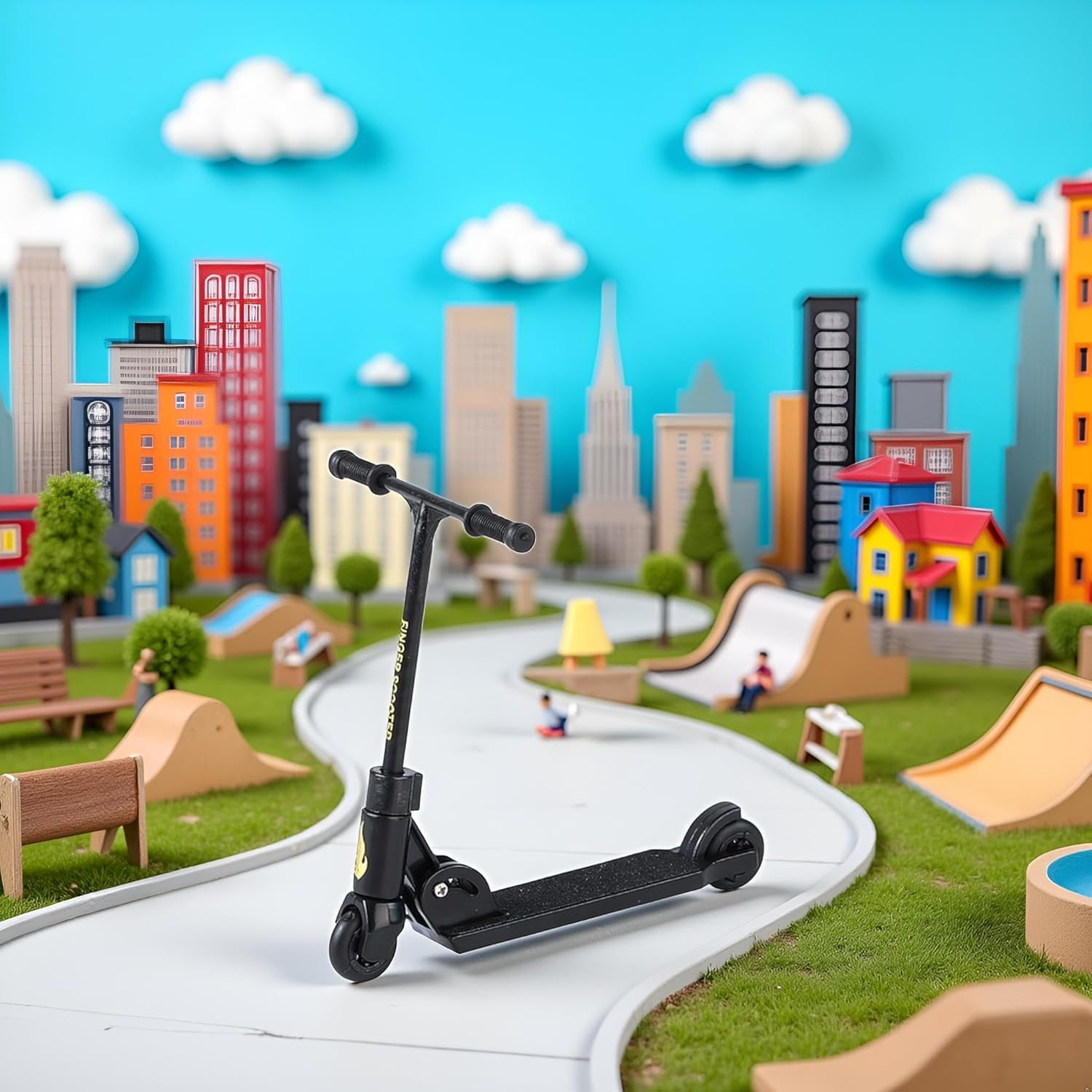 Opemg 3Pcs Black T Head Finger Scooter,2-Wheeled Scooter,Foldable Finger Scooters with Brake,Finger Board Accessories,Finger Toys,Non-Slip Fun Finger Skateboards,Finger Boards and Finger Bikes - Image 2