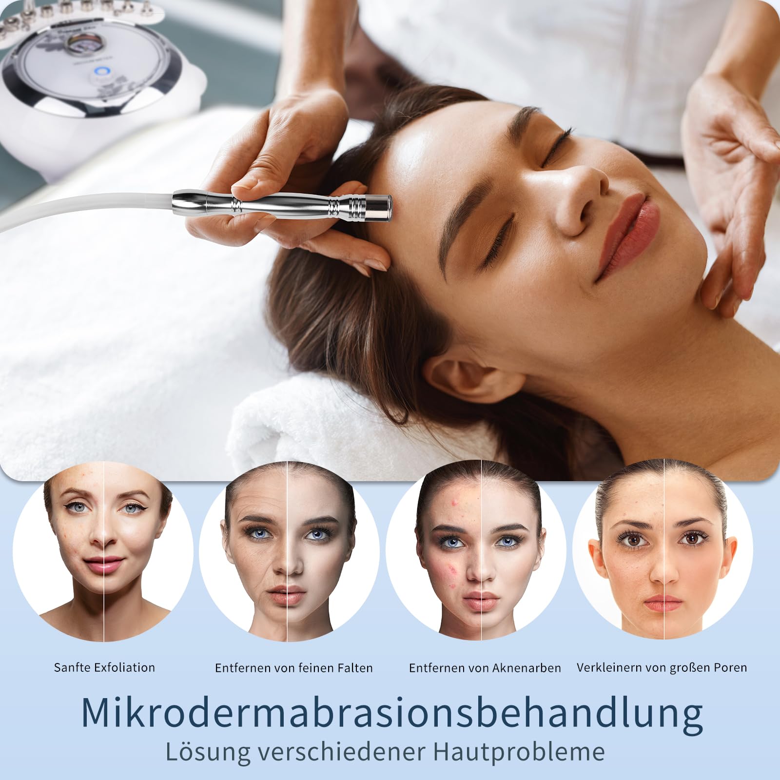 3 in 1 Diamant-Mikrodermabrasionsgerät, 65-68 cmH2O Saugkraft Professionelle Dermabrasionsausrüstung für die Gesichtspflege.
