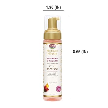 African Pride Moisture Miracle Rose Water & Argan Oil Curl Hair Mousse, Flexible Hold, Enhances Curls, Creates Wave Patterns, No Residue, Deep Moisture, Adds Shine, Strengthens & Protects Hair, 8.5 oz