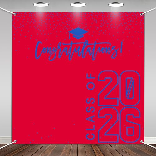 Class of 2026 Graduations Backdrop Congrats Grad Party Photo Background, 6 * 6ft Large Booth Props Congratulations Banner for 2026 Graduation Party Decorations Supplies(Red Blue)