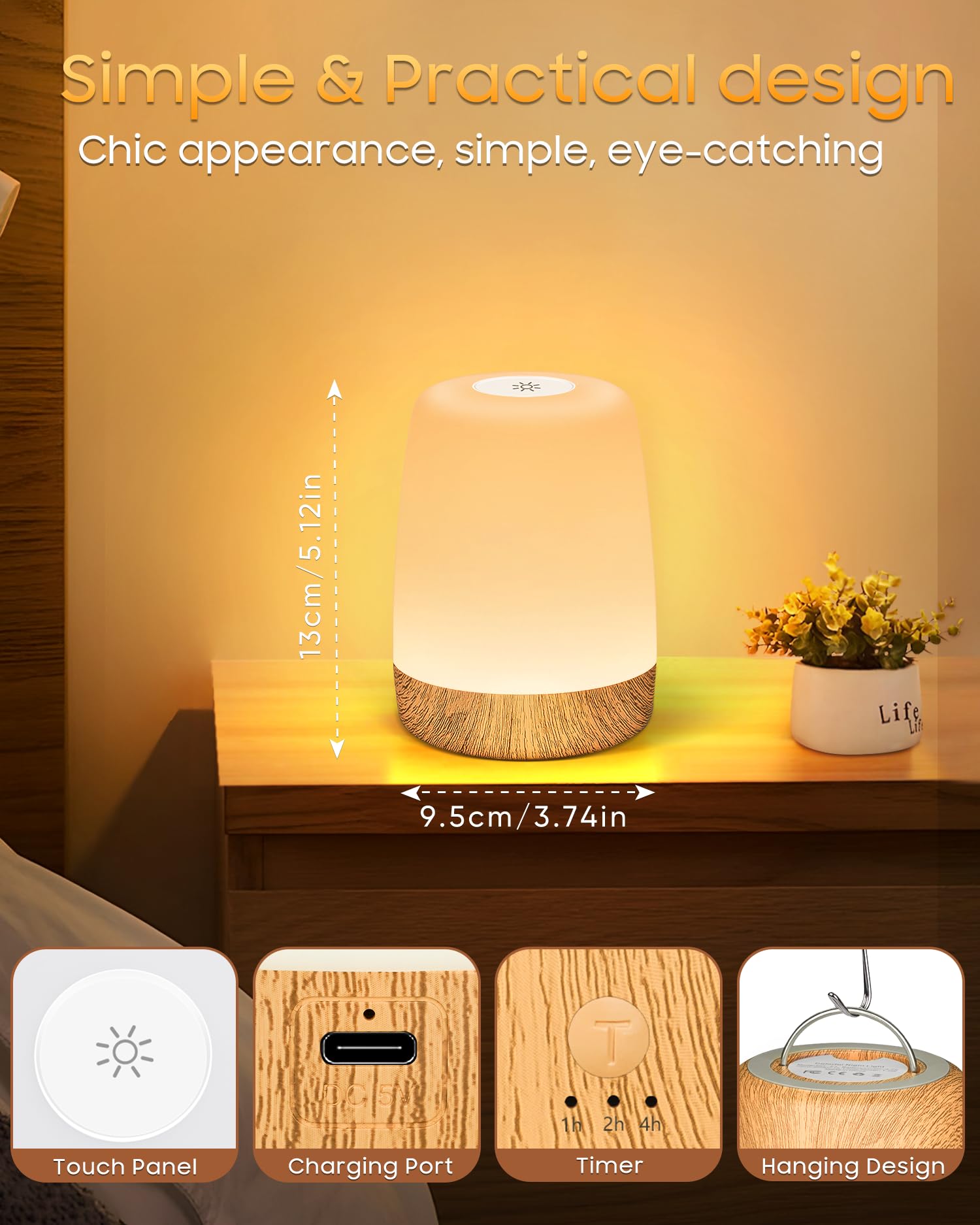 FOMYHEARD - Lampe De Chevet Tactile Rechargeable - 256 Couleurs RVB & 4 Modes - Veilleuse Bébé, Allaitement - USB