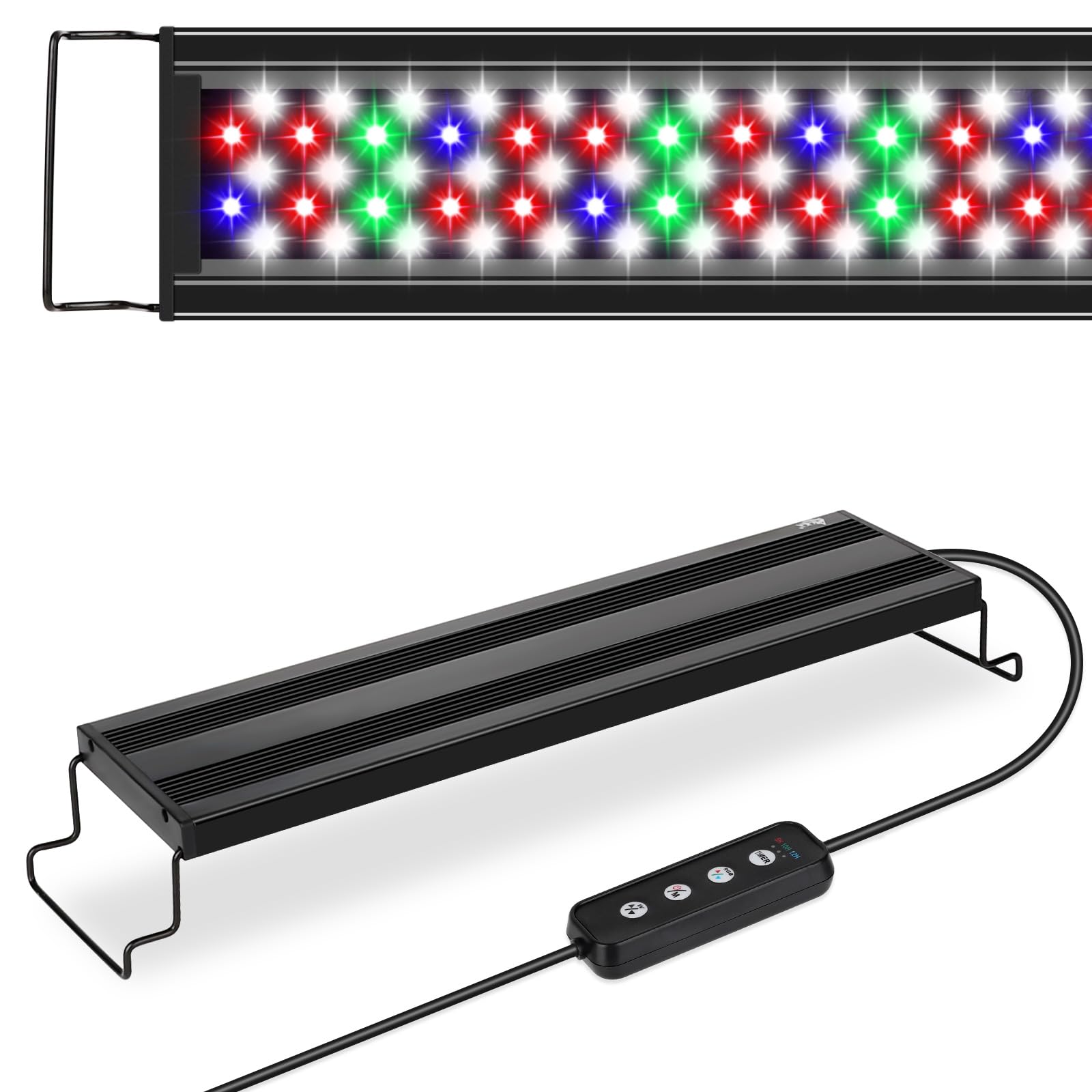 AQQA Full Spectrum Aquarium Light,Fish Tank Lights for Plant Growth Fish Viewing,3 Mode White Blue Red Green LED Beads,Timer,Adjustable Brightness,