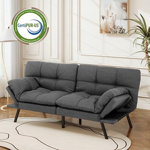 Miniatura 84 de Opoiar Cama con espuma viscoelástica, sofá futón convertible con reposabrazos ajustables, juegos de sofás multifuncionales para apartamento, Gris