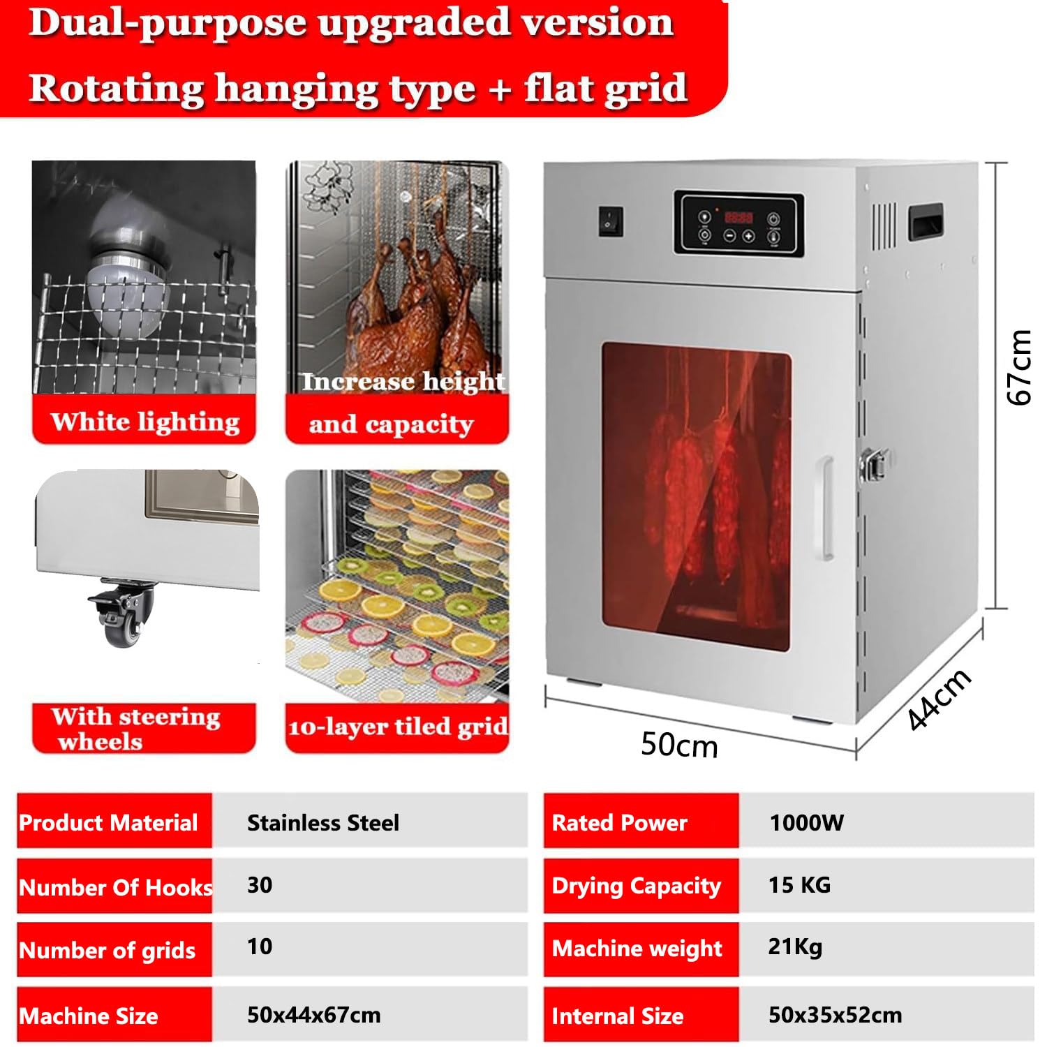 Essiccatore per alimenti per carne secca, essiccatore per alimenti in scatola di biltong in acciaio inossidabile, essiccatore per alimenti, con controllo della temperatura di 30-90°C,15KG/time