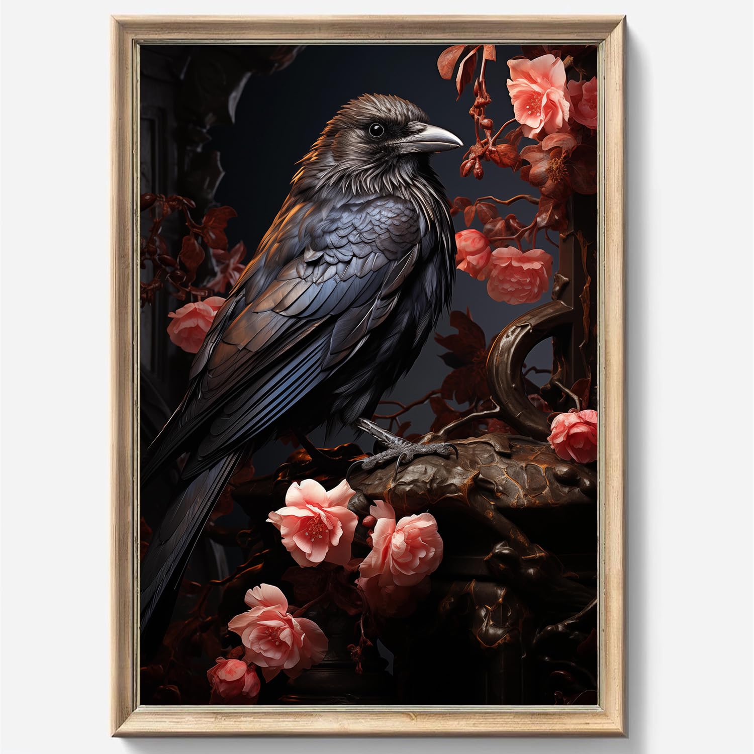 Backymrjcart Hwyhua Vintage Gothic Canvas Wall Art Raven Artwork For Walls Dark Academia Paintings Dark Raven Print Wall Art Gothic Pictures Vintage Crow Print Dark Academia Floral Paintings 16X24in No Frame
