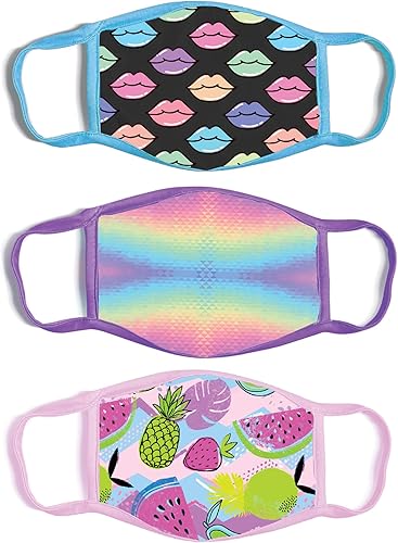 ABG Accessories Paquete de 3 cubrebocas de tela reutilizable para niñas de 3 a 7 años