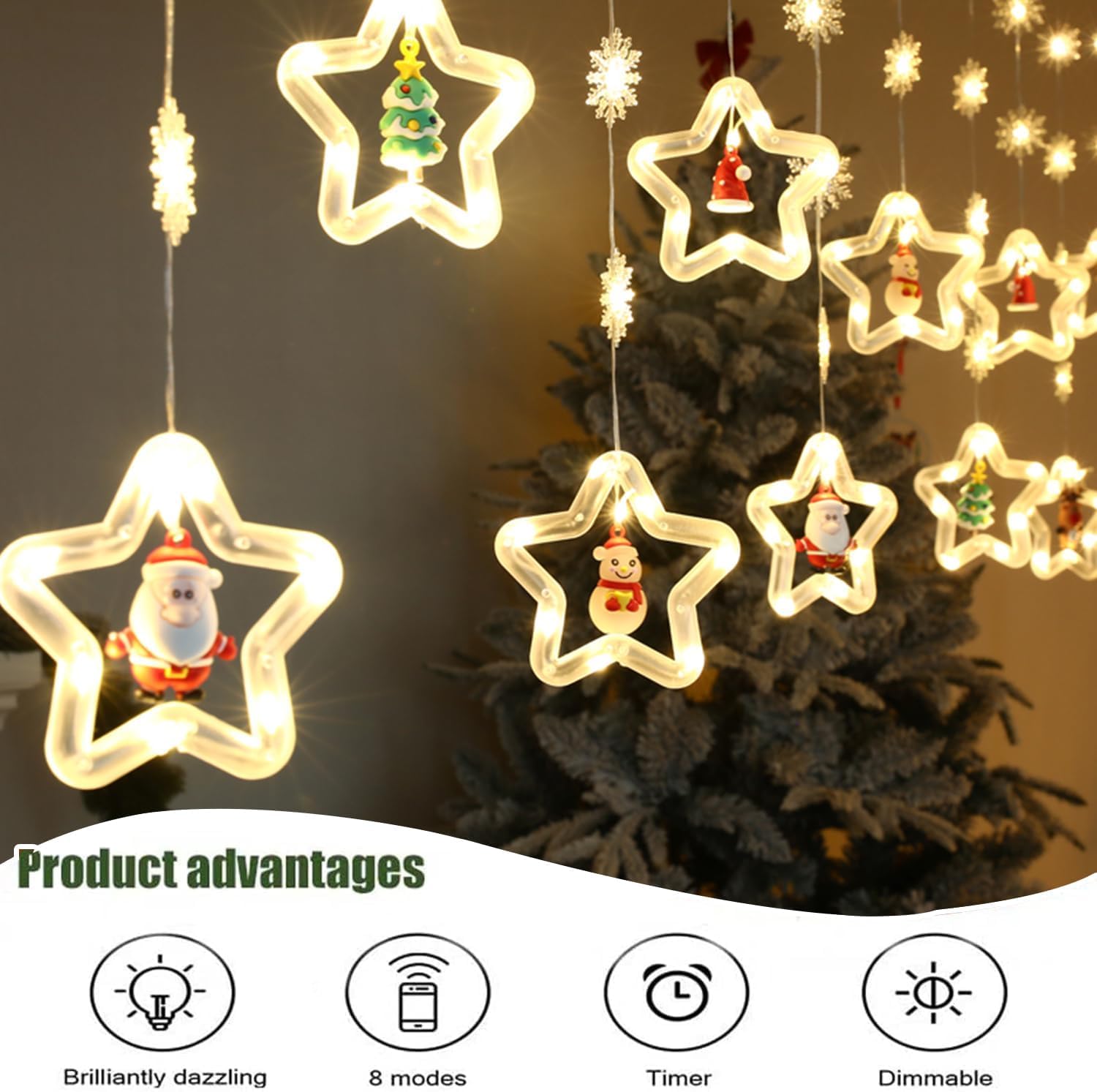 Devan Christmas Lights,3M LED String Lights with Hooks,Snowflake LED Christmas String Light Hanging Fairy Lights for Bedroom Wall Party Outdoor Warm White USB. (Star Shape) - Image 2