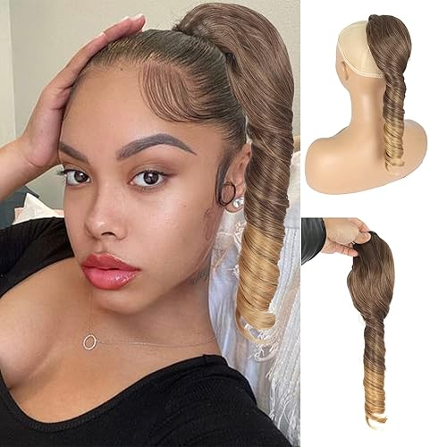 Oseti Extensión de cola de caballo corta y rizada con cordón rubio, para mujeres negras, extensiones de cabello falso con clip para mujer, con