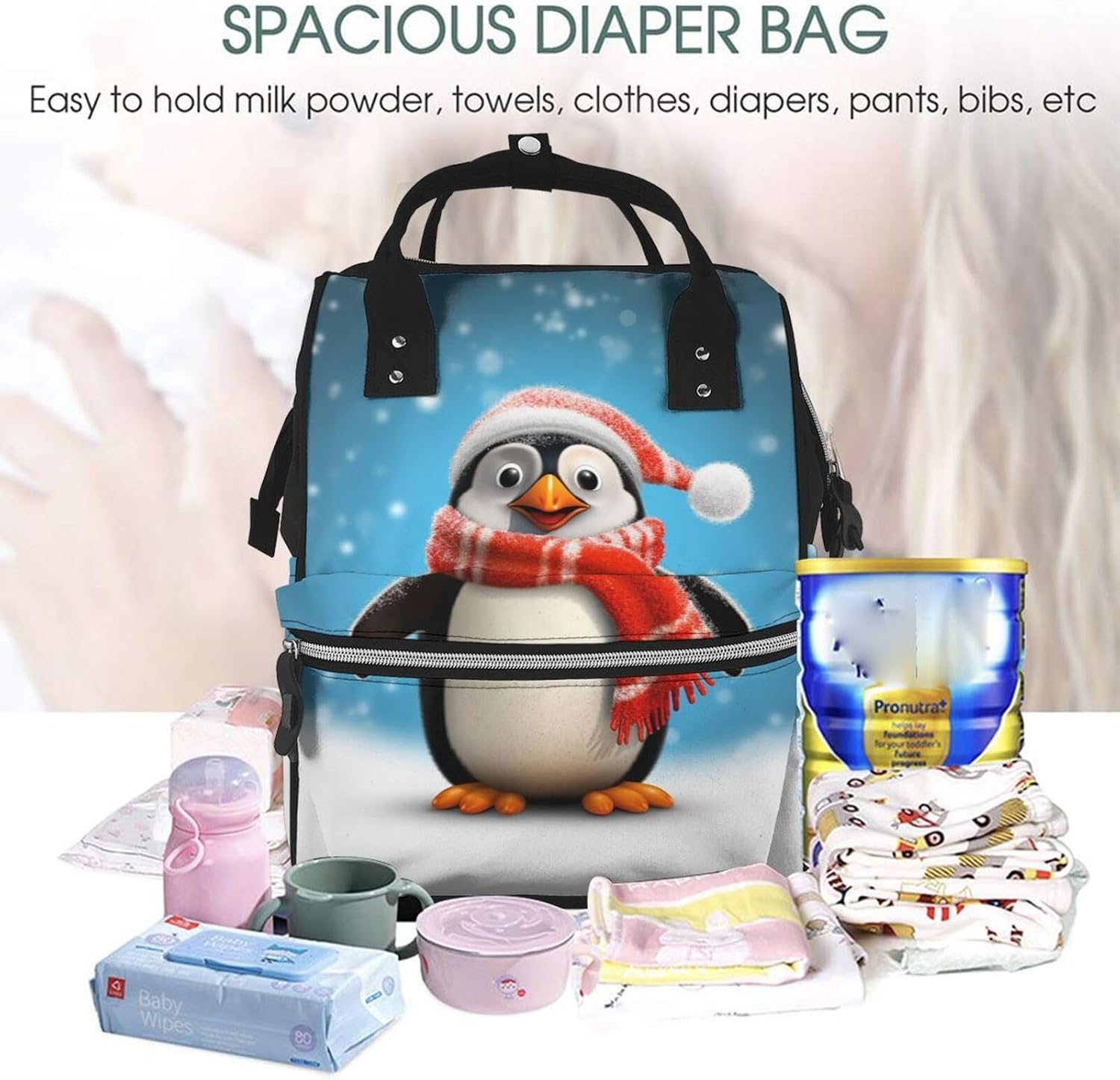 Christmas Funny Penguin Diaper Bag Backpack Mommy Bag Multifunction Travel Maternity Baby Changing Bags
