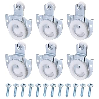 6-Piece Sliding Closet Door Roller Set, Upgraded Bearing Top Roller Kit with Adjustable Screws and Hooks Hardware Replacement for Smooth Sliding Wardrobe/Closet/Cabinet Doors