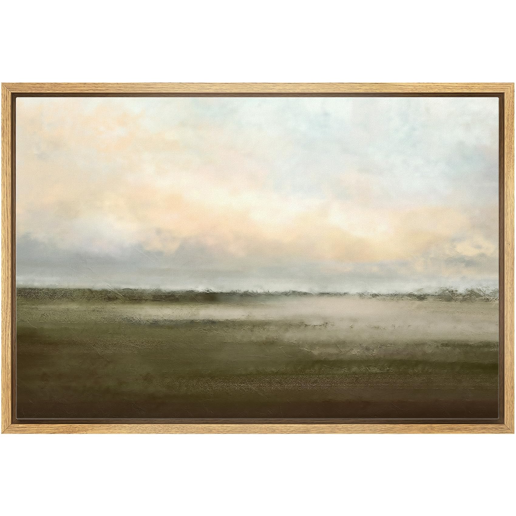wall26 Framed Canvas Print Wall Art Watercolor Dusk Sky Over Green Field Nature Wilderness Illustrations Modern Rustic Calm Cool for Living Room, Bedroom, Office - 16x24 Natural