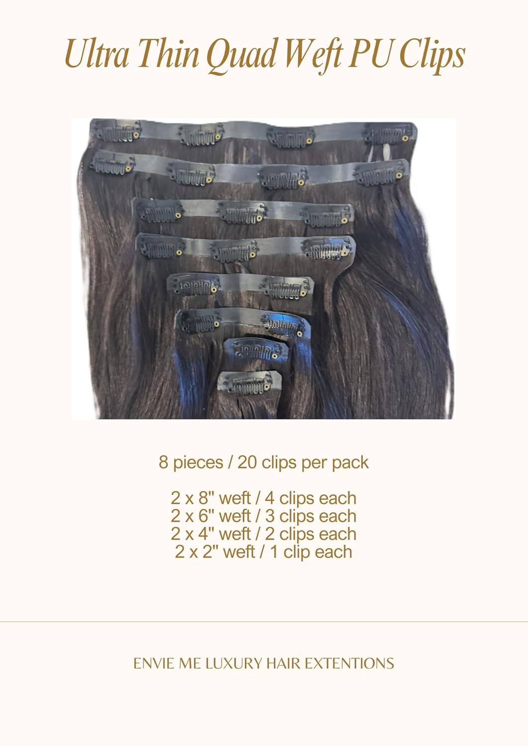 EnvieMe Luxury Hair Extentions Remy Cuticle Intact Double Drawn Real Human Hair Seamless-Invisible Clip Deep Wave Curl Human Hair Extentions #1B Soft Black 22 inch 120g 8 pcs