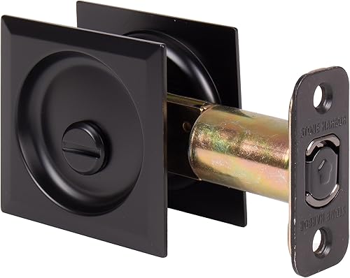 Miniatura 8 de Stone Harbor Hardware Cerradura de puerta de bolsillo cuadrada contemporánea, función de privacidad, fondo de 2-3/4", bronce vintage