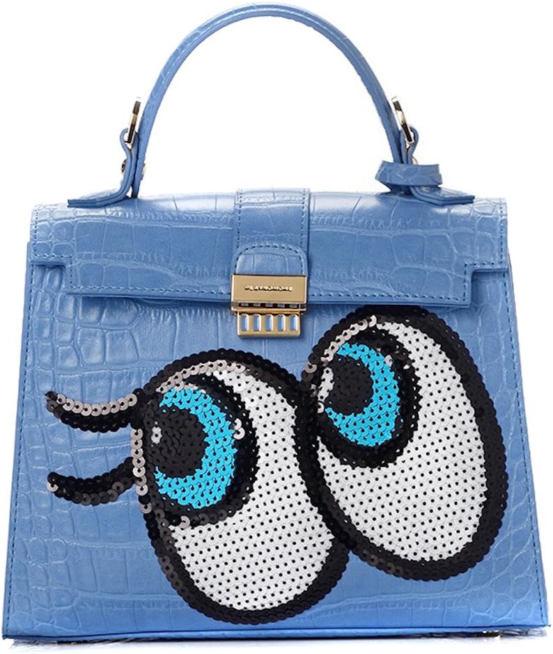 PLAYNOMORE Versatile Blue Tote Shoulder Medium-sized Handbag with Spangle and Automatic Lock for Women