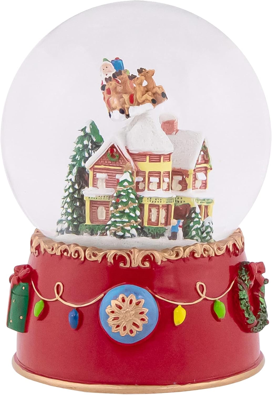 Northlight Santa and Reindeer Christmas Night Musical Snow Globe, 7", Red